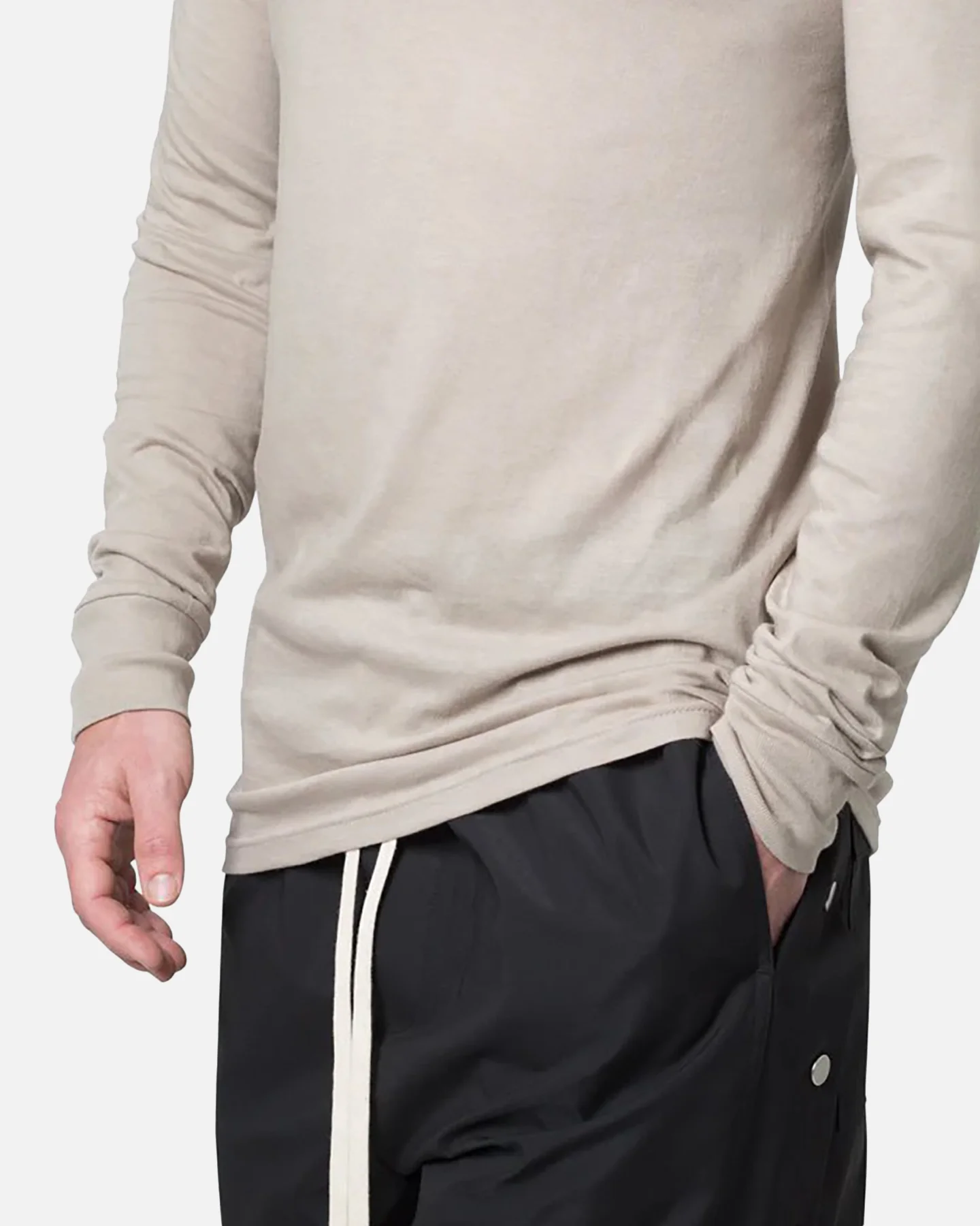 MNML Sheer Knit Jersey Long Sleeve T-Shirt Bone - Image 5