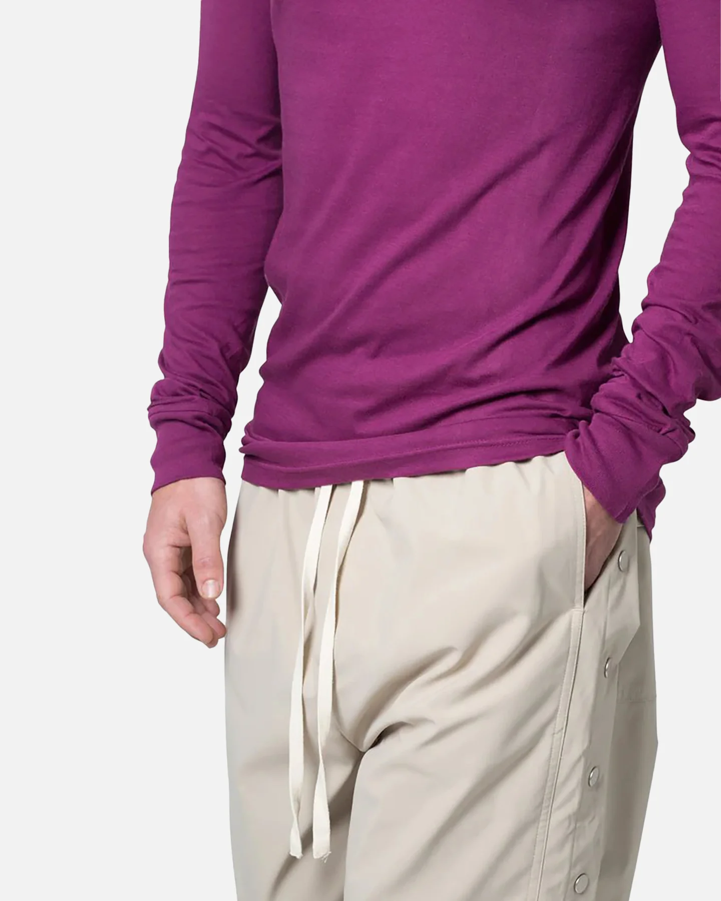 MNML Sheer Knit Jersey Long Sleeve T-Shirt Magenta - Image 5