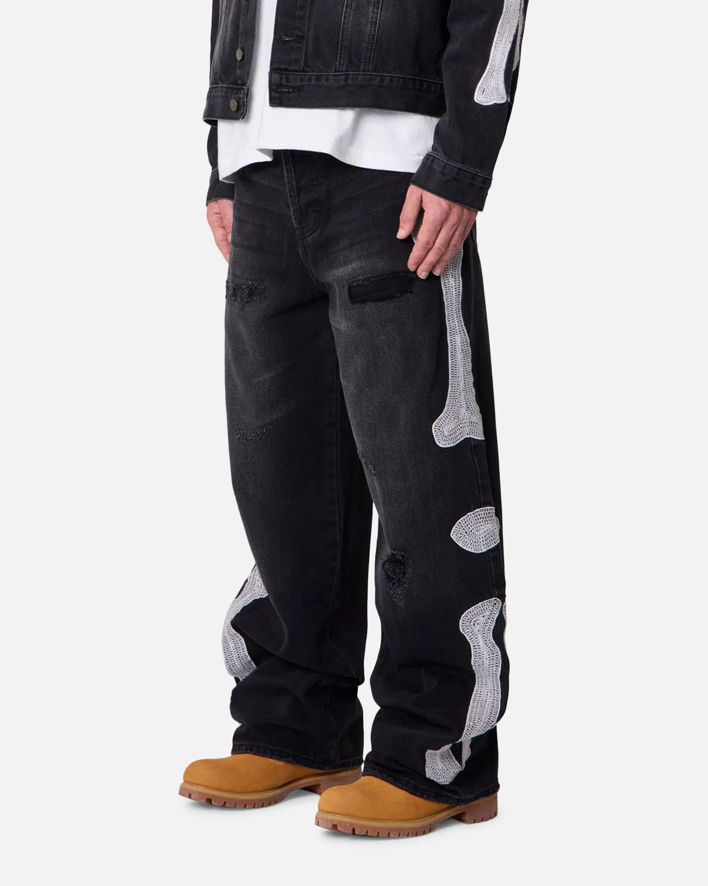 MNML Skeleton Baggy Denim Jeans Washed Black - Image 2