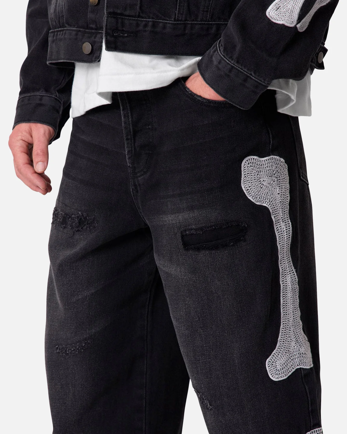 MNML Skeleton Baggy Denim Jeans Washed Black - Image 6