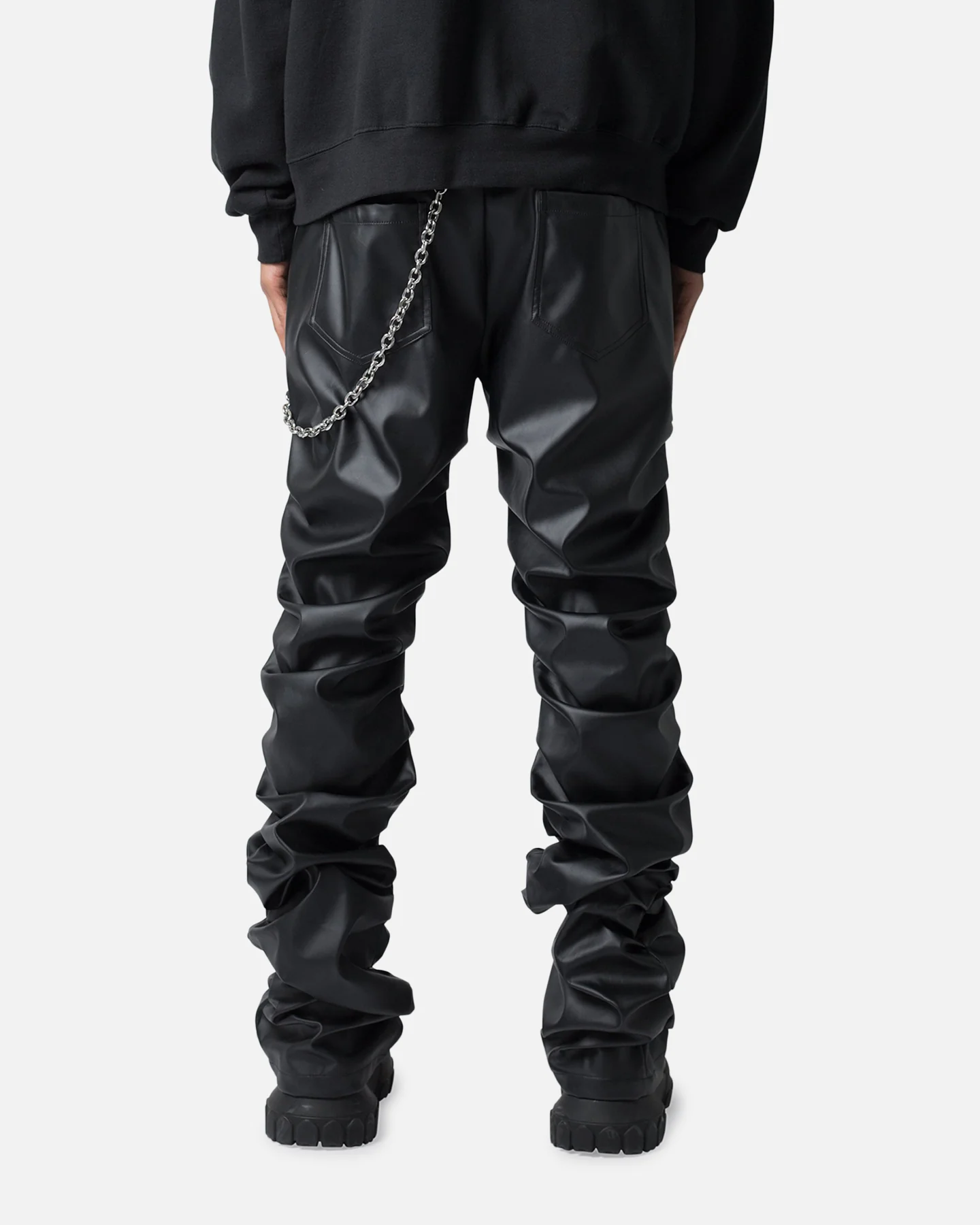 MNML Stacked Leather Pants Black - Image 4
