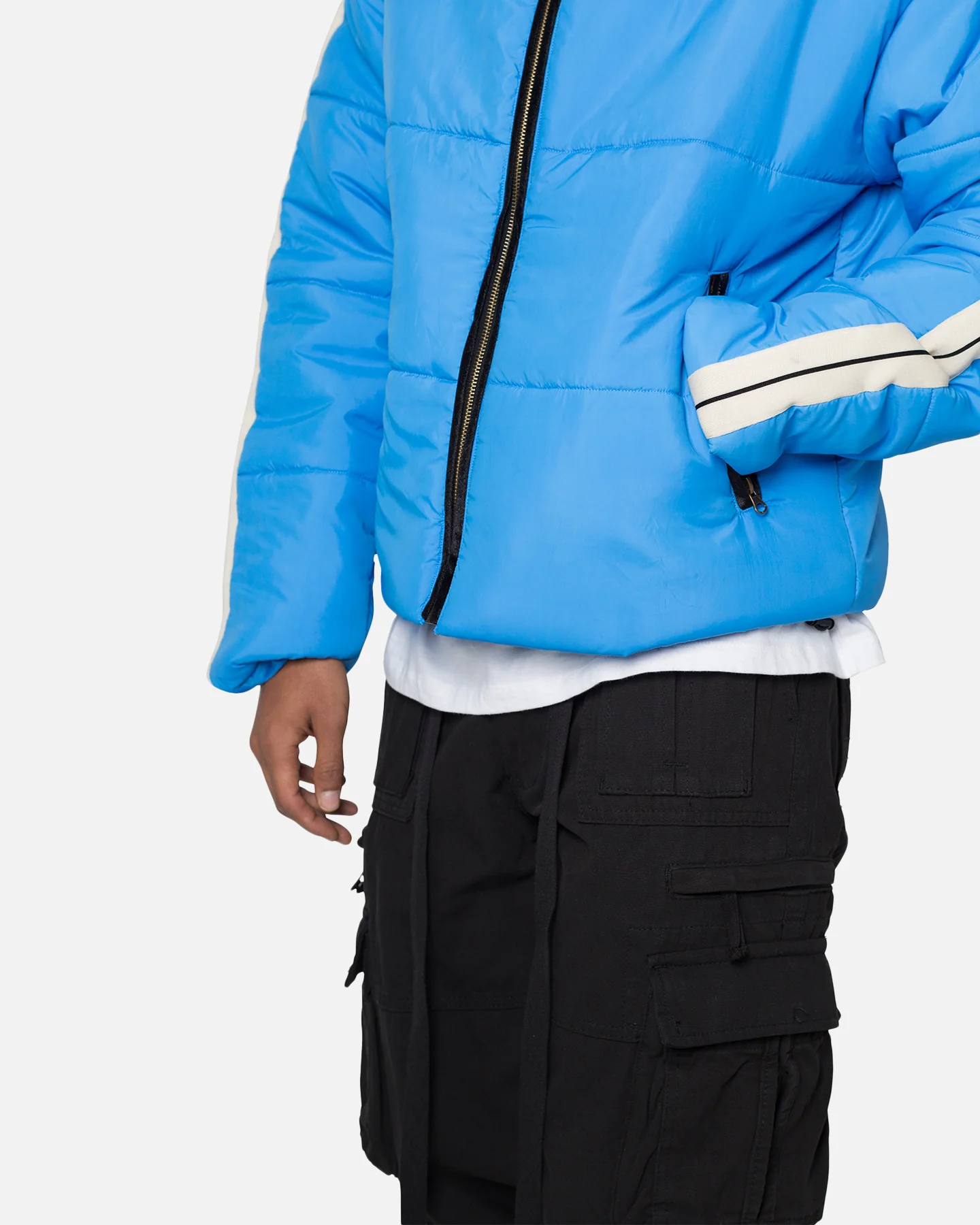 MNML Striped Puffer Jacket Blue - Image 6