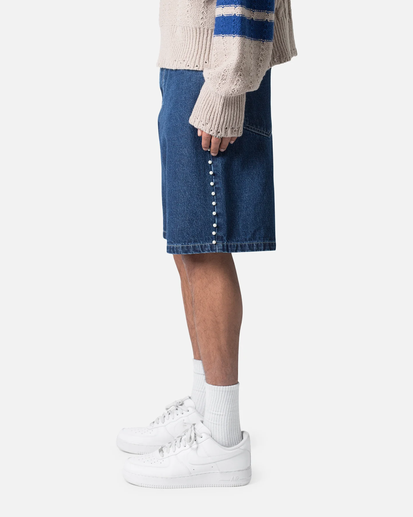 MNML Studded Denim Shorts Blue - Image 3