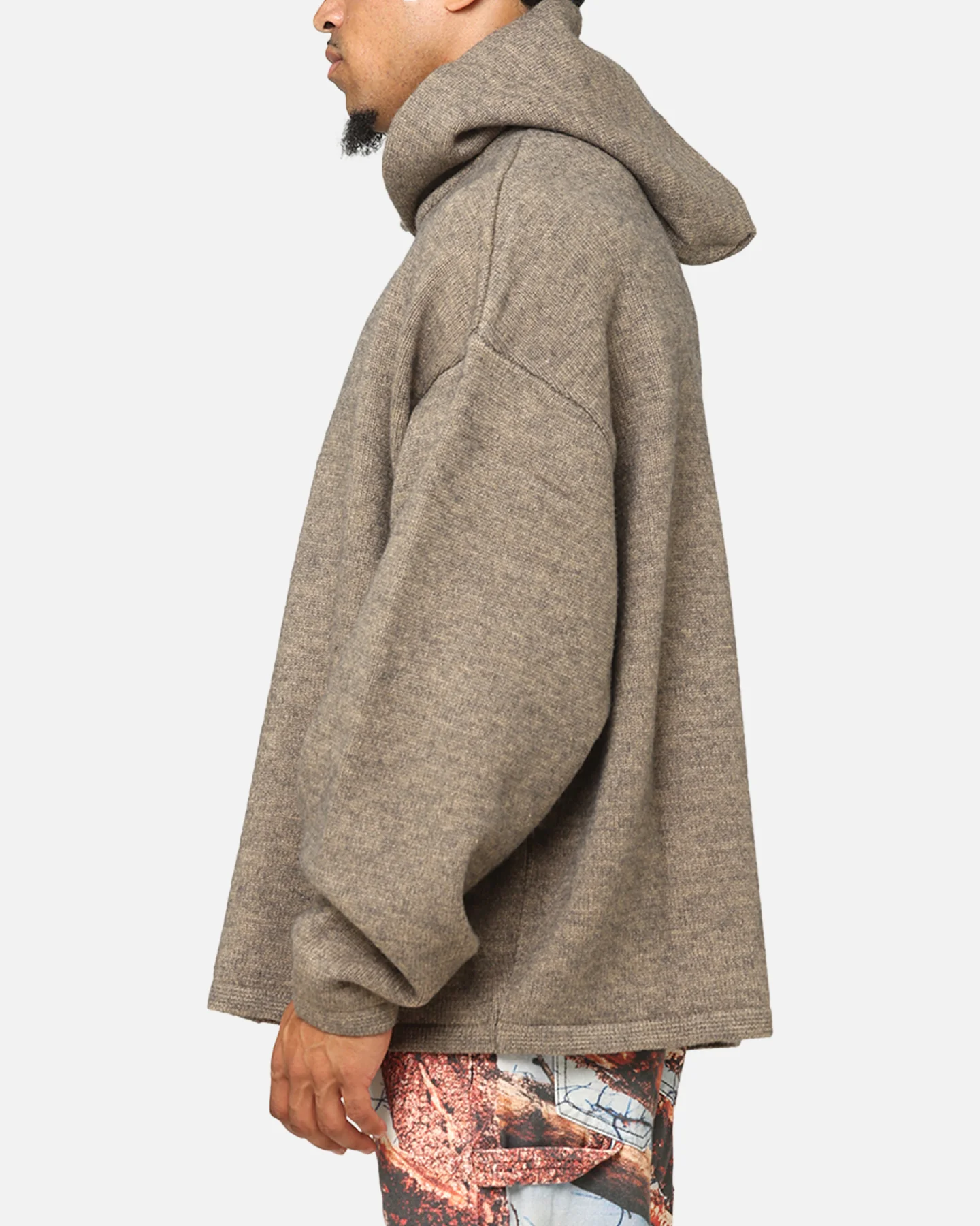 MNML Tonal Grain Knitted Hoodie Brown - Image 5