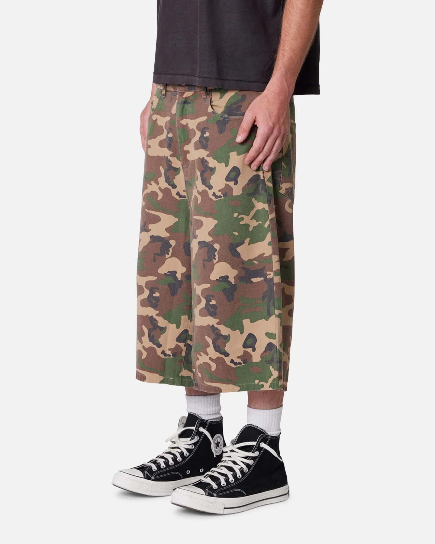 MNML Ultra Baggy Camo Twill Shorts Woodland Camo - Image 2