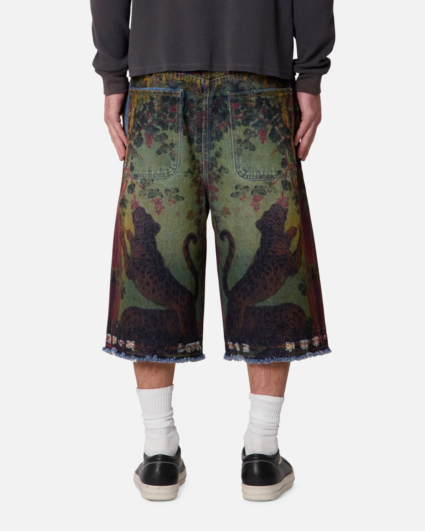 MNML Ultra Baggy Leopard Denim Shorts Multi - Image 4