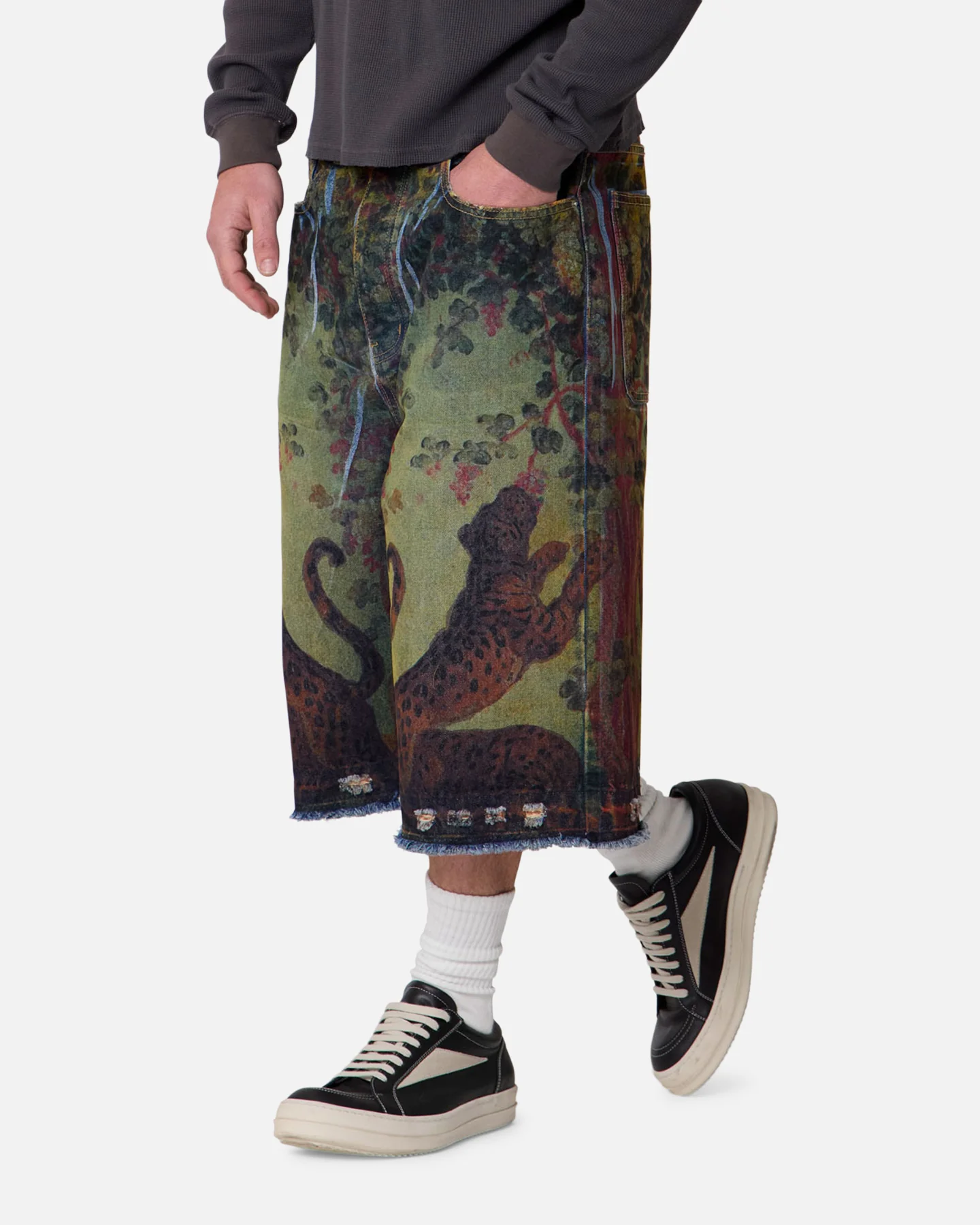 MNML Ultra Baggy Leopard Denim Shorts Multi - Image 5