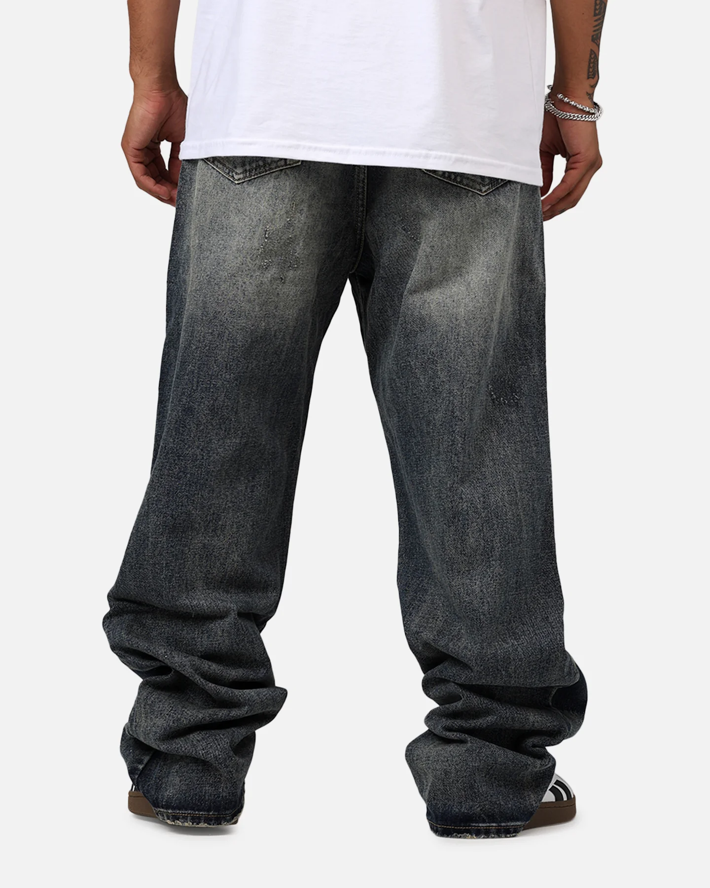 MNML Ultra Baggy Shadow Patch Denim Jeans Light Blue Wash - Image 5
