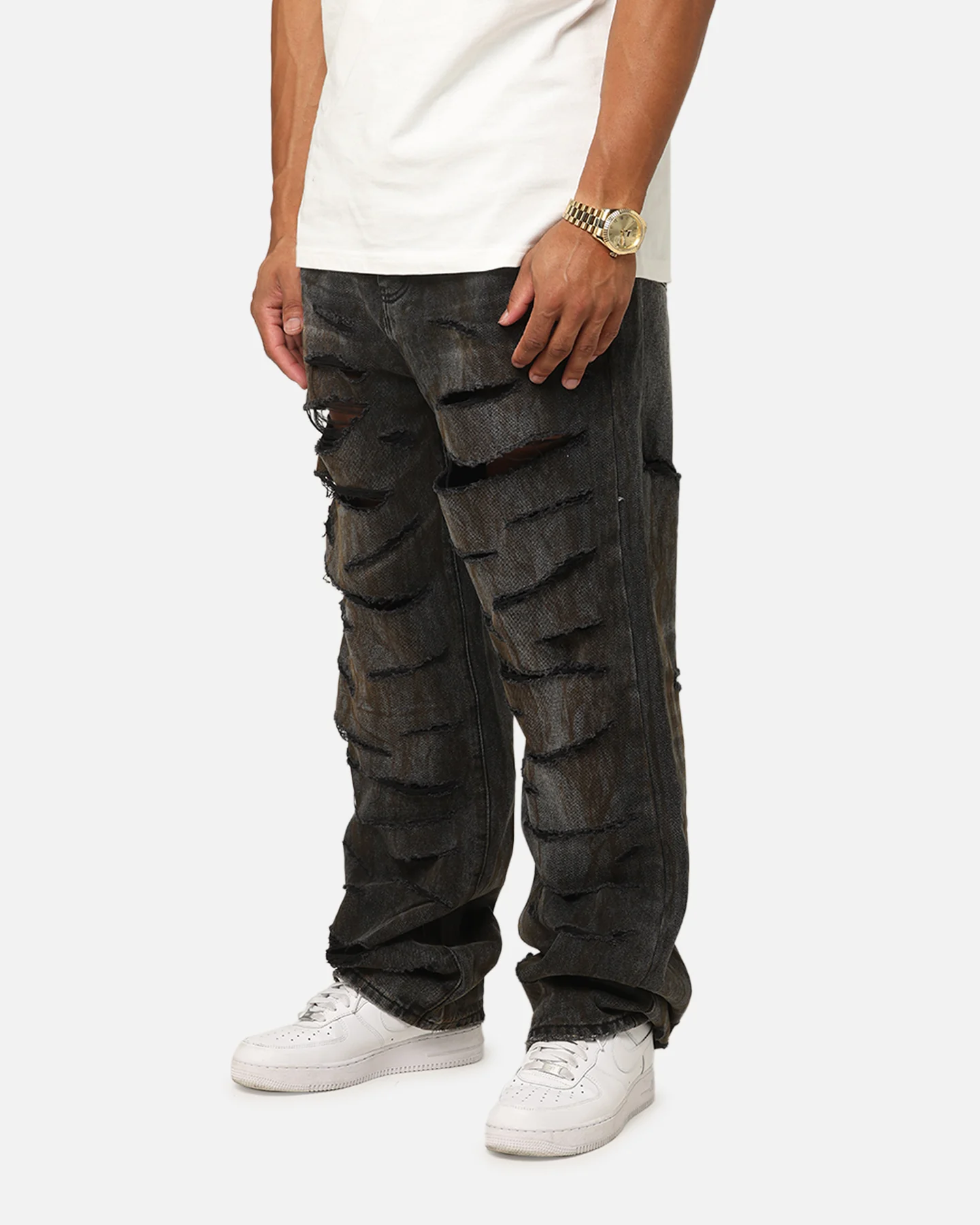 MNML Ultra Baggy Thrashed Denim Jeans Black - Image 6