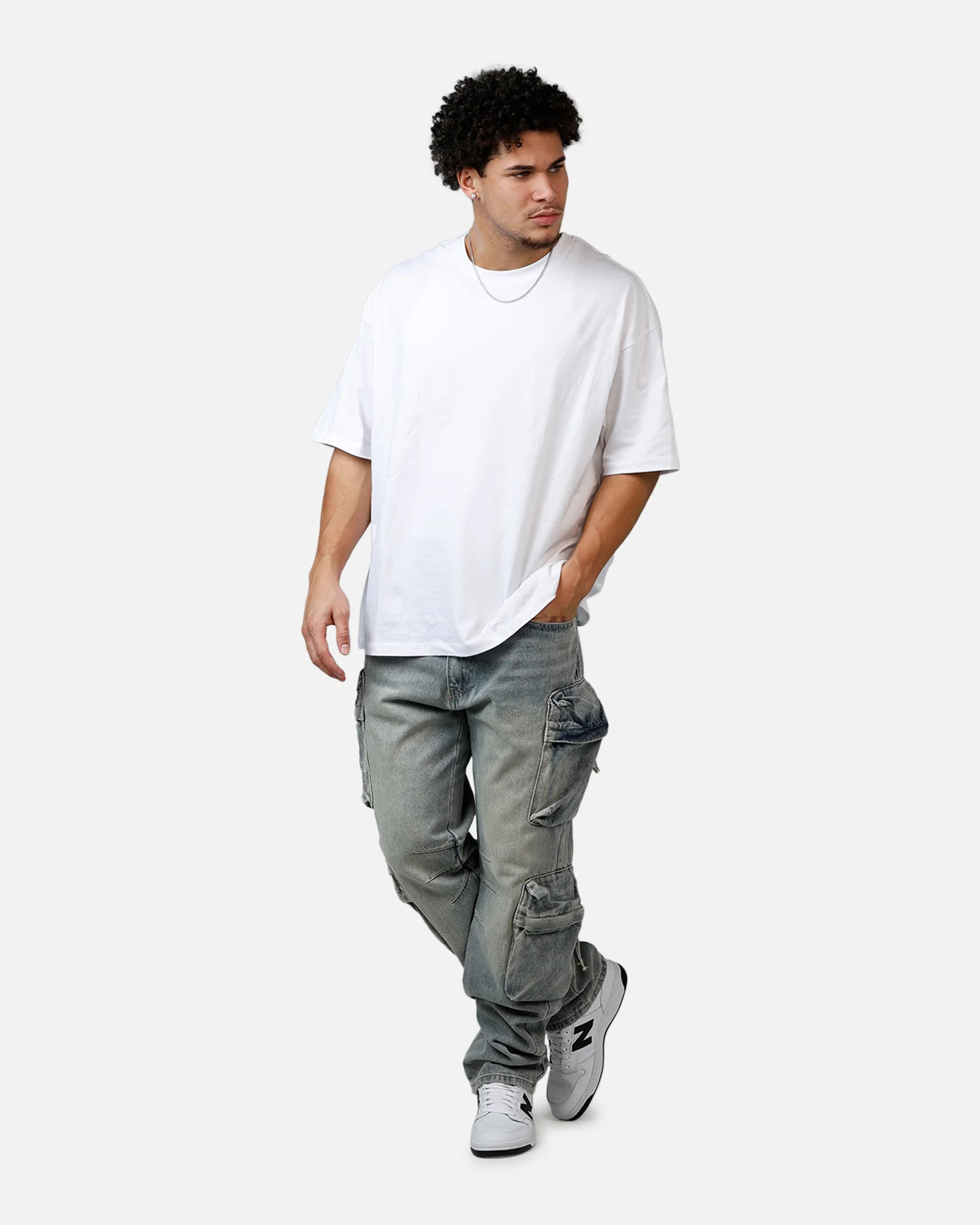 MNML V709 Wide Bellow Cargo Denim Pants Blue - Image 2