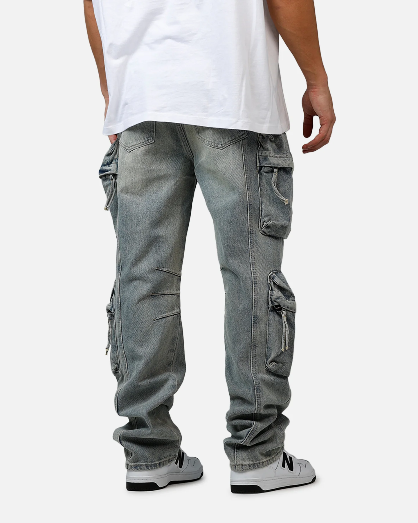 MNML V709 Wide Bellow Cargo Denim Pants Blue - Image 3