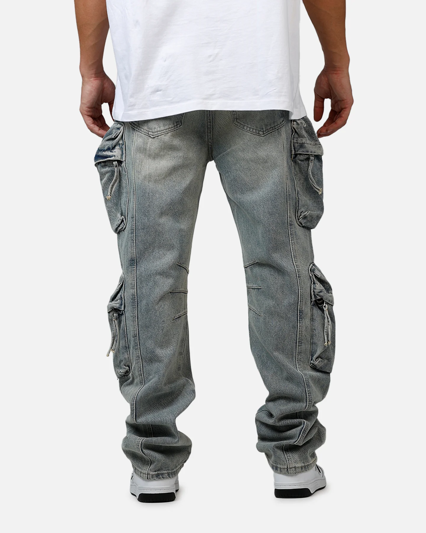 MNML V709 Wide Bellow Cargo Denim Pants Blue - Image 5