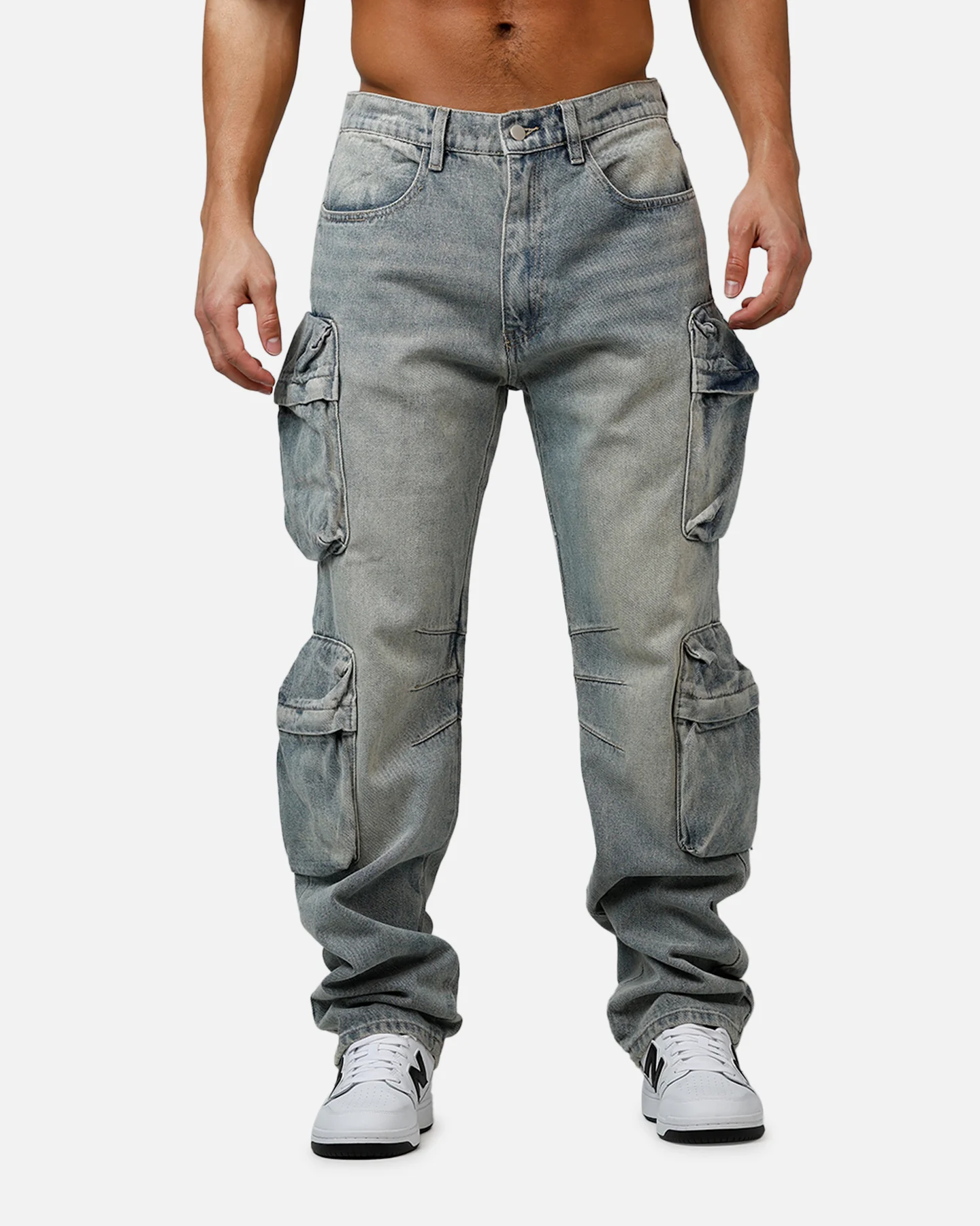 MNML V709 Wide Bellow Cargo Denim Pants Blue - Image 6