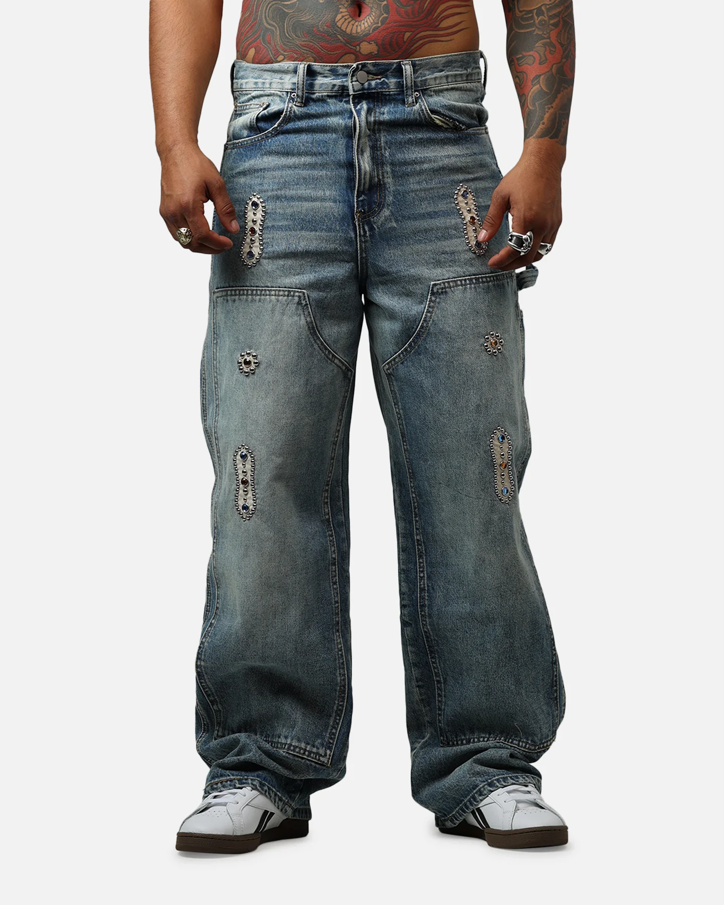 MNML V734 Double Western Jewel Denim Jeans Blue - Image 6