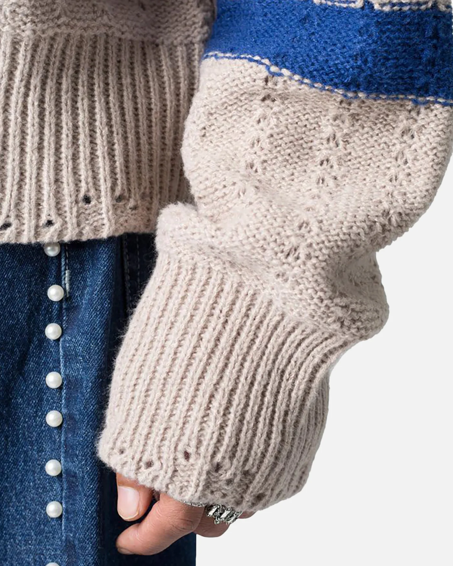 MNML Varsity V Neck Sweater Off White/Blue - Image 6