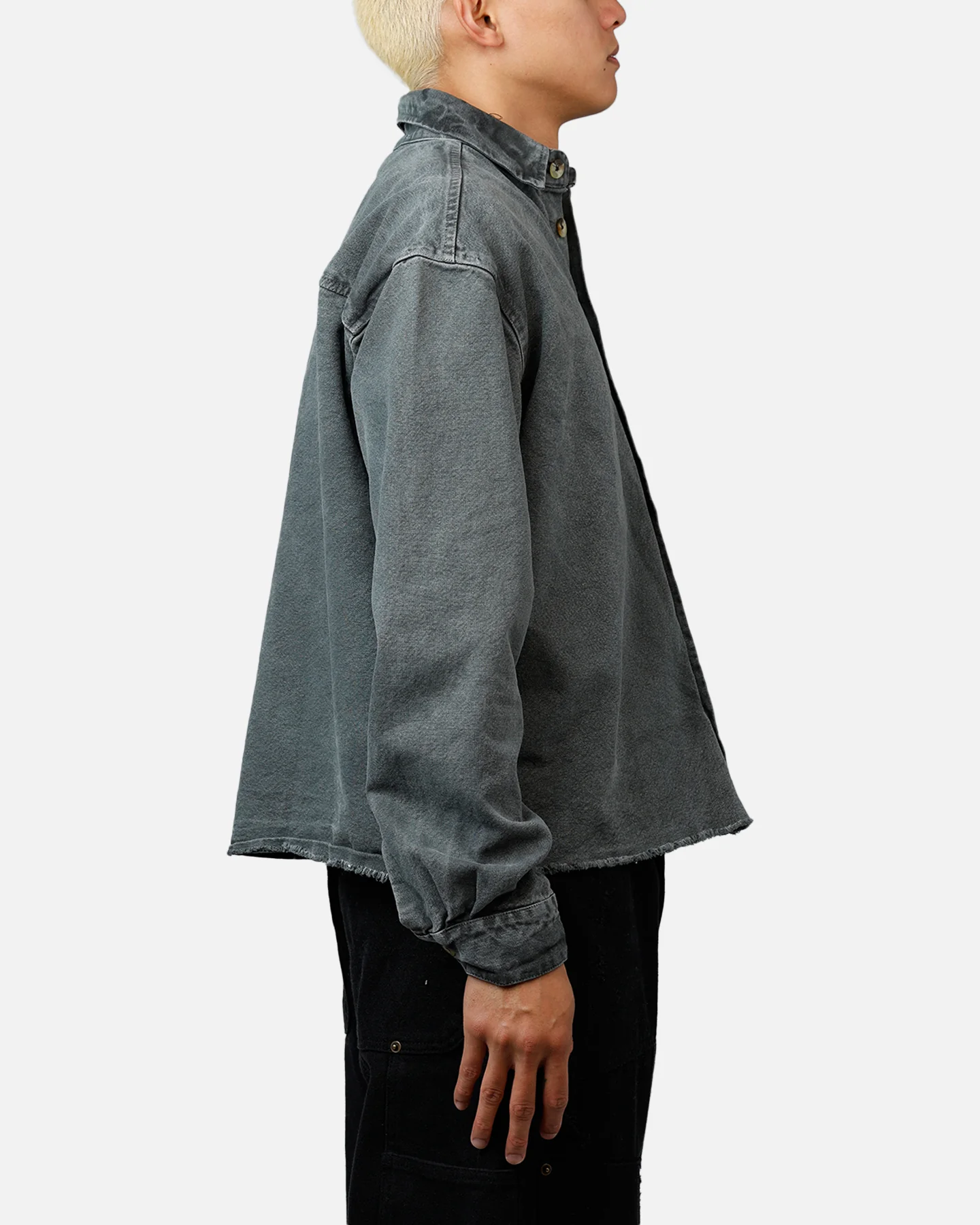 MNML Washed Denim Long Sleeve Button Up Shirt Washed Black - Image 4