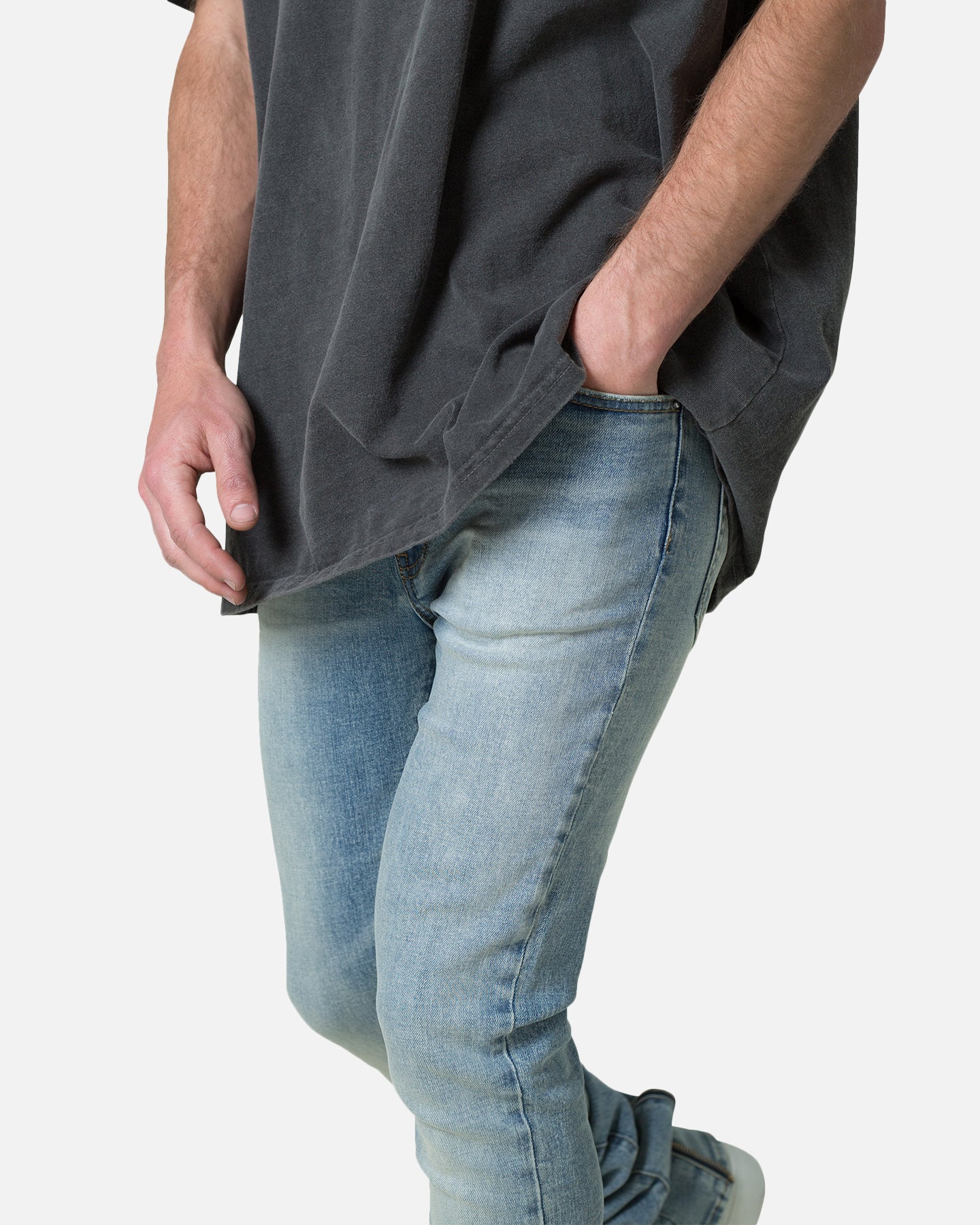 MNML X491 Convertible Skinny Denim Jeans Washed Blue - Image 5