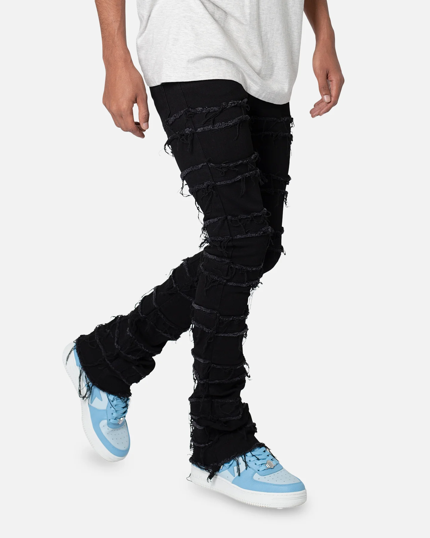 MNML X597 Distressed Skinny Flare Denim Jeans Black - Image 5
