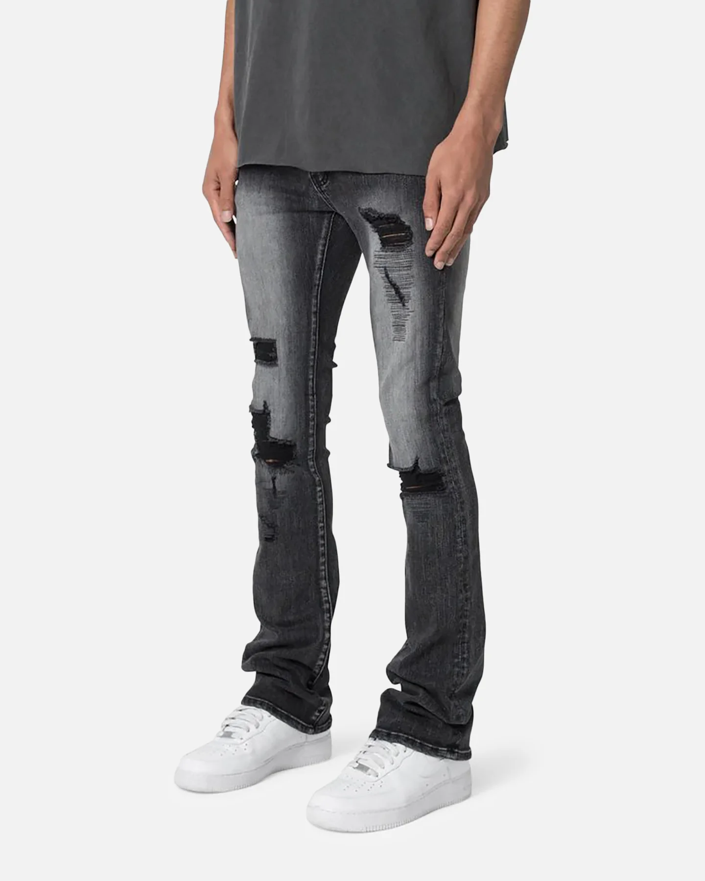 MNML X635 Ripped Flare Denim Jeans Black - Image 2