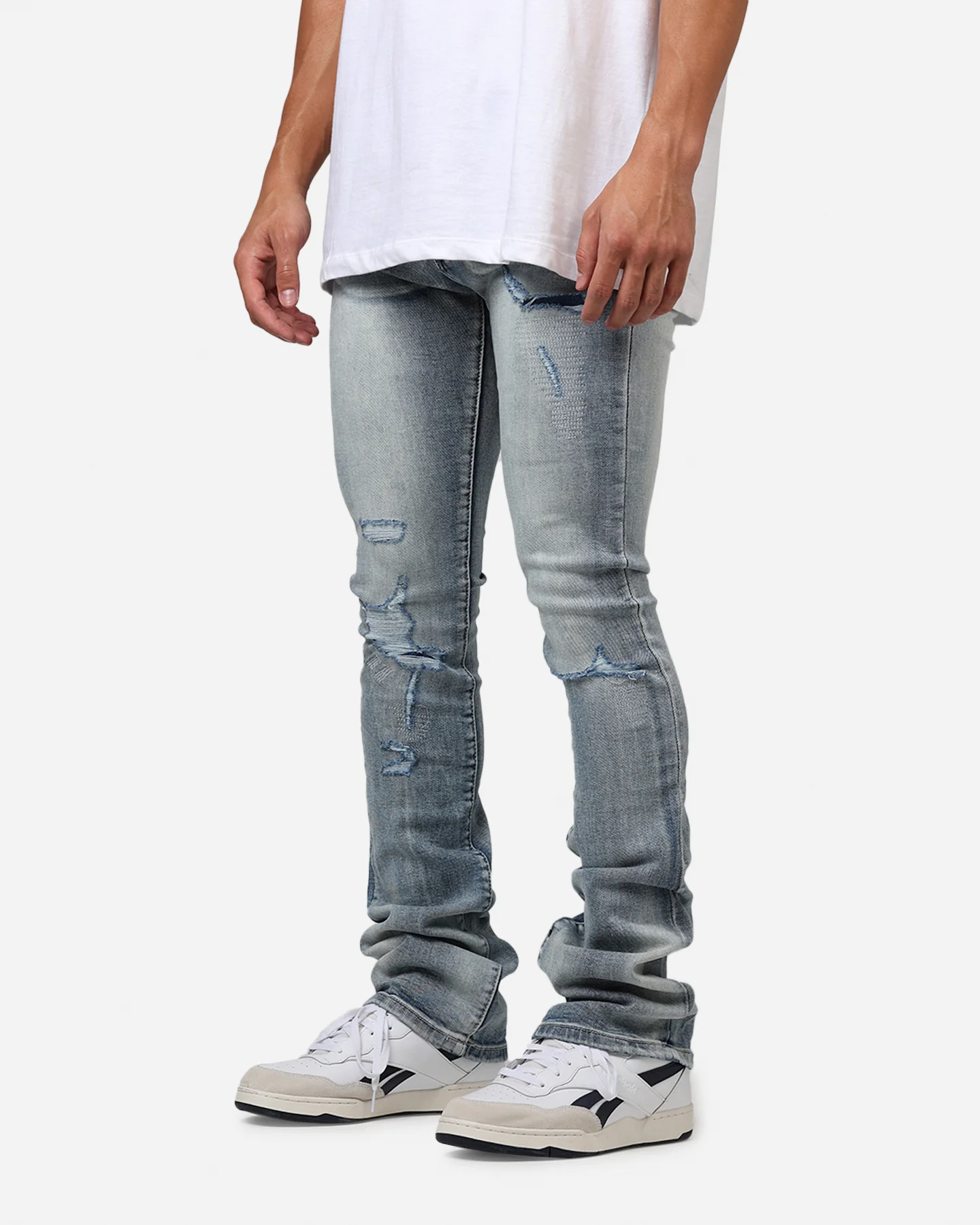 MNML X635 Ripped Flare Denim Jeans Blue - Image 4
