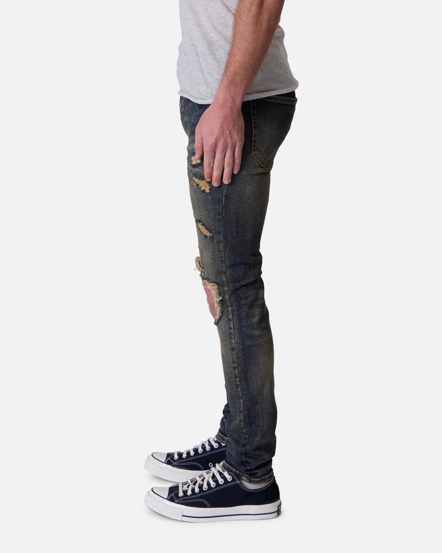 MNML X738 Chewed Up Denim Jeans Stone Washed Shadow - Image 3