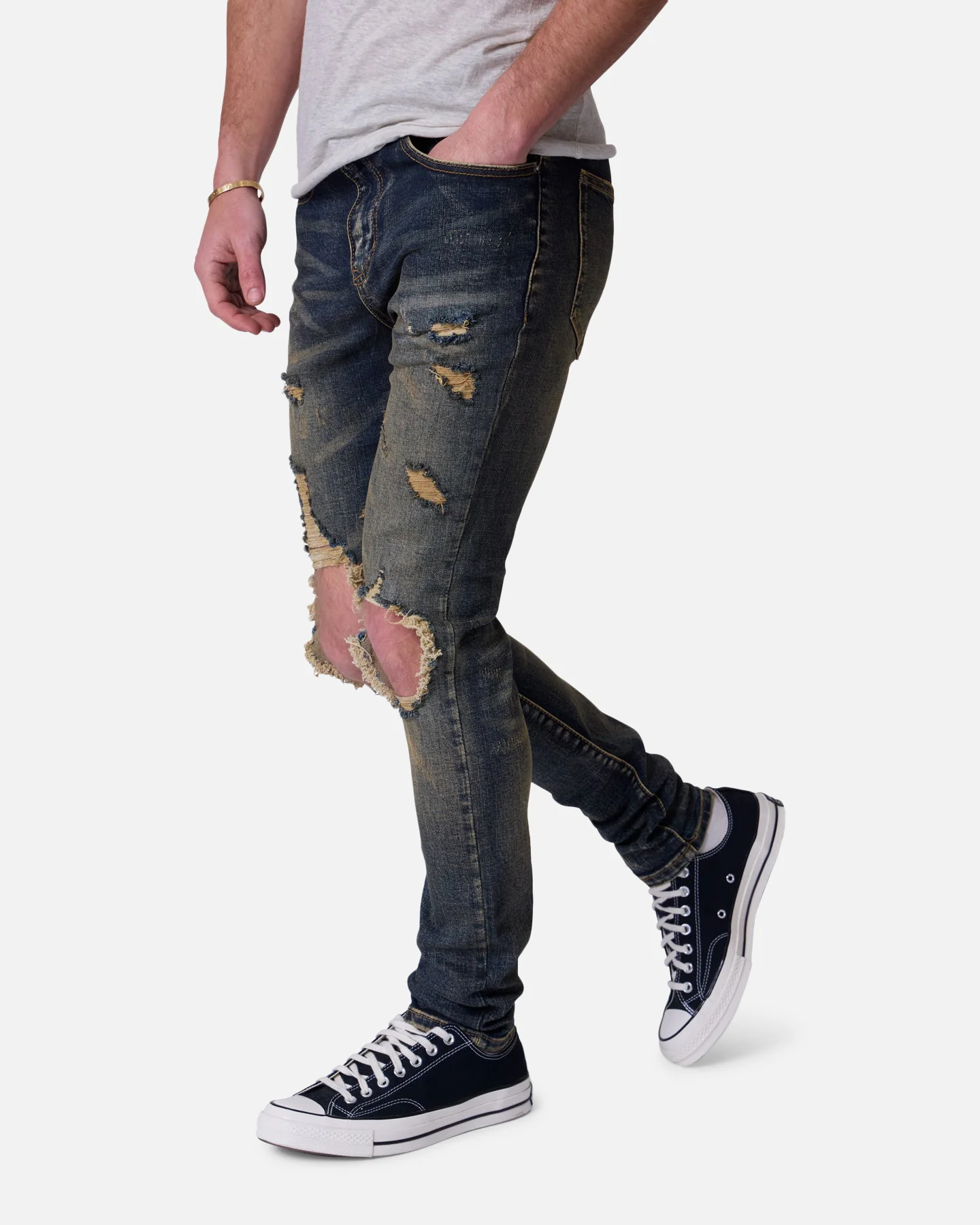 MNML X738 Chewed Up Denim Jeans Stone Washed Shadow - Image 5