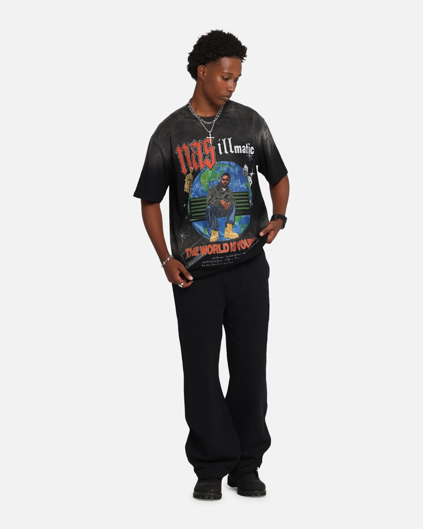 Nas The World Is Yours T-Shirt Washed Black - Image 2