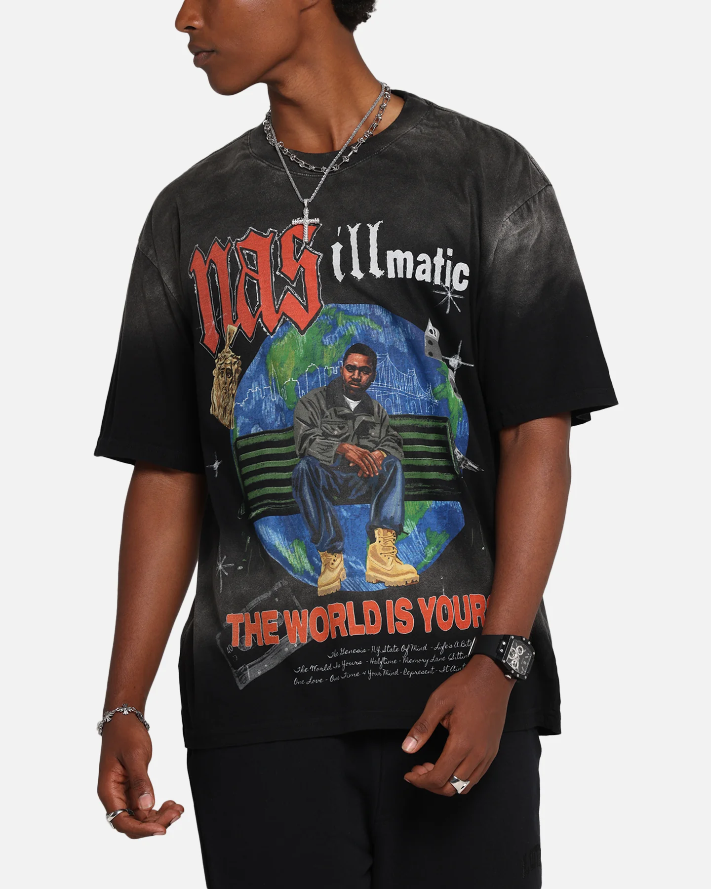 Nas The World Is Yours T-Shirt Washed Black - Image 6