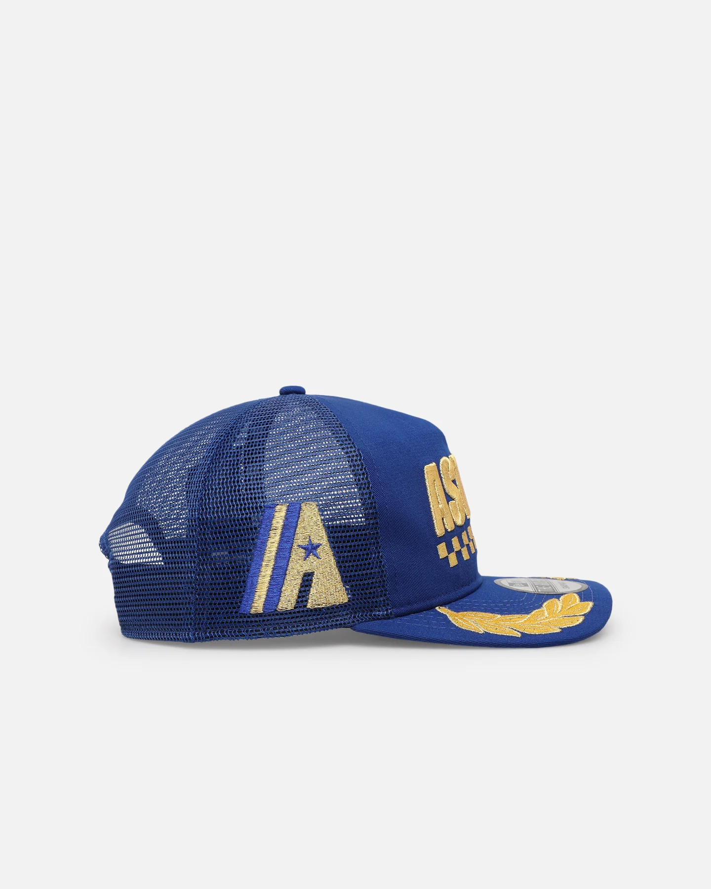 New Era Houston Astros 'Podium Collection' Pre-Curved Golfer Trucker Snapback Light Royal/Metallic Gold - Image 4
