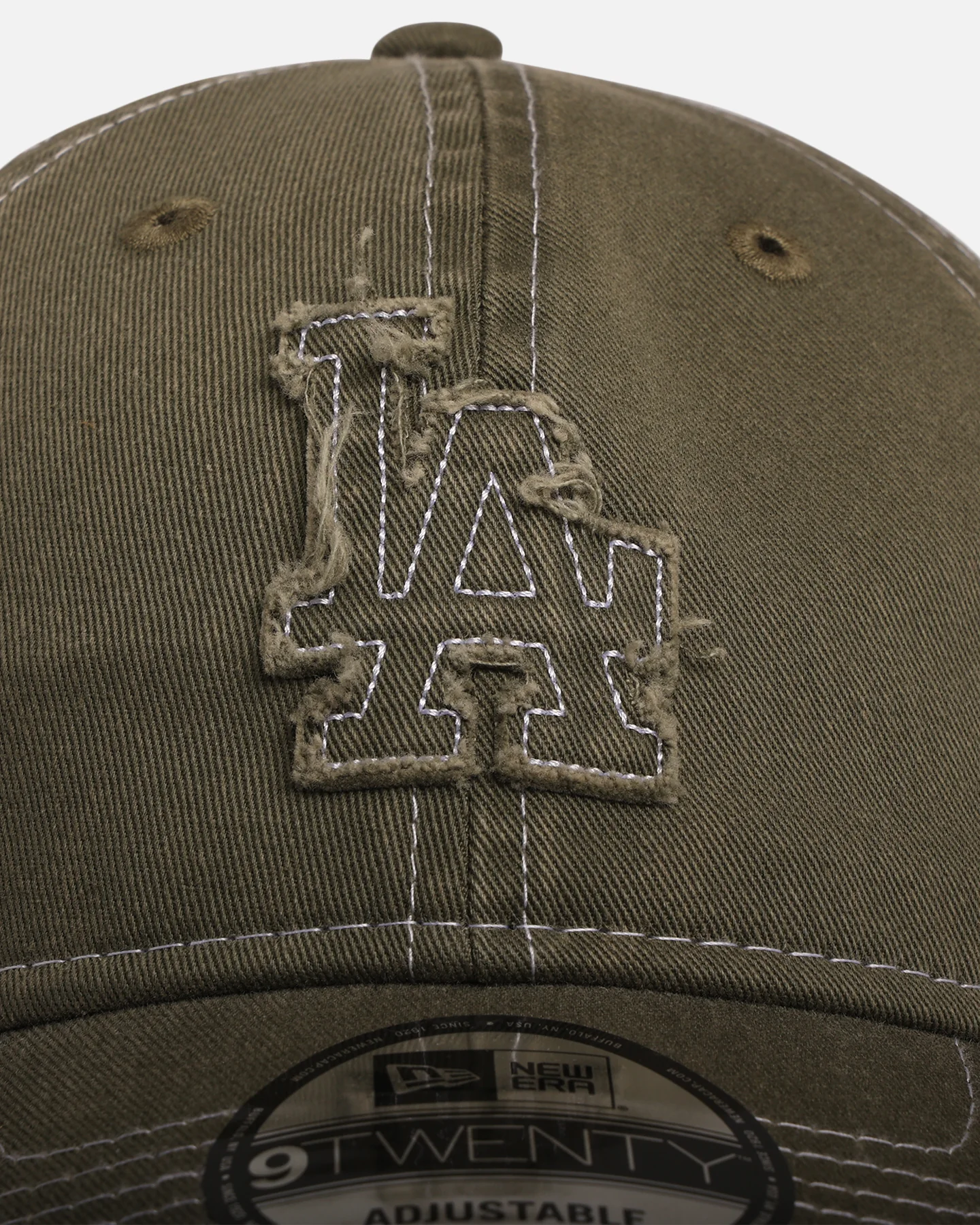 New Era Los Angeles Dodgers 'Frayed' 9TWENTY Strapback Green Med - Image 5