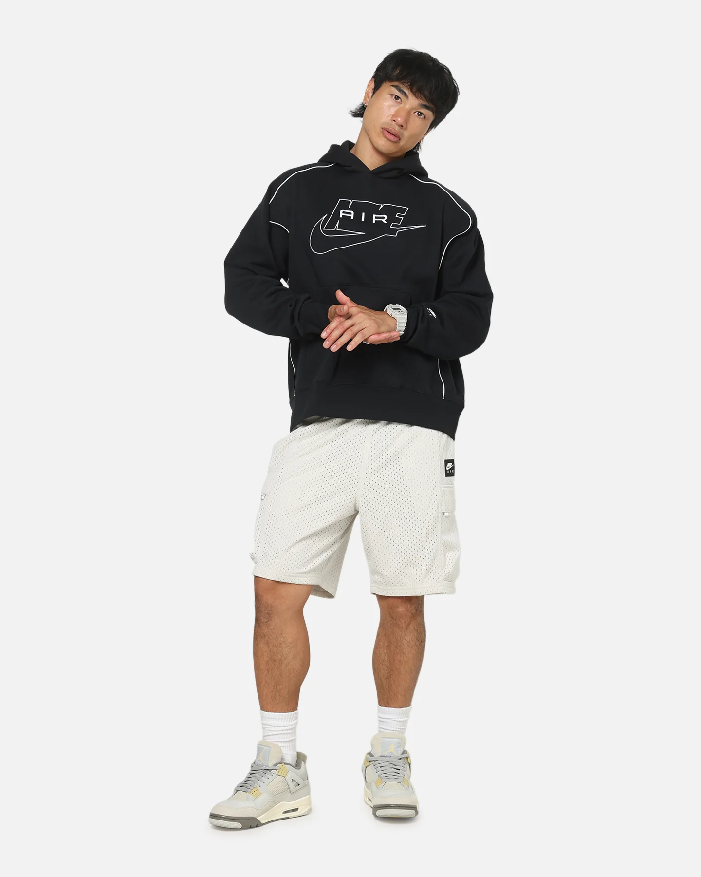 Nike Air Fleece Pullover Hoodie Black/White - Image 2