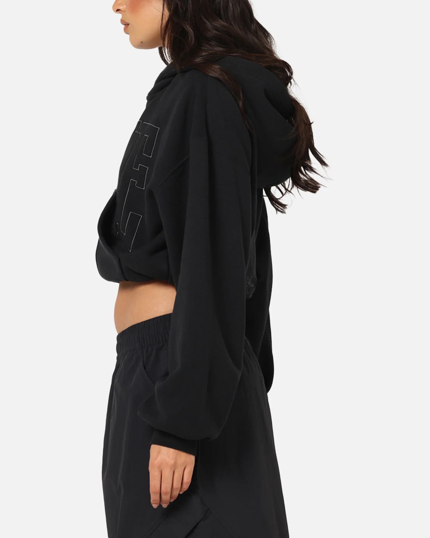 Nike Women's Sportswear Full-Zip Cropped French Terry Hoodie Black - Image 4