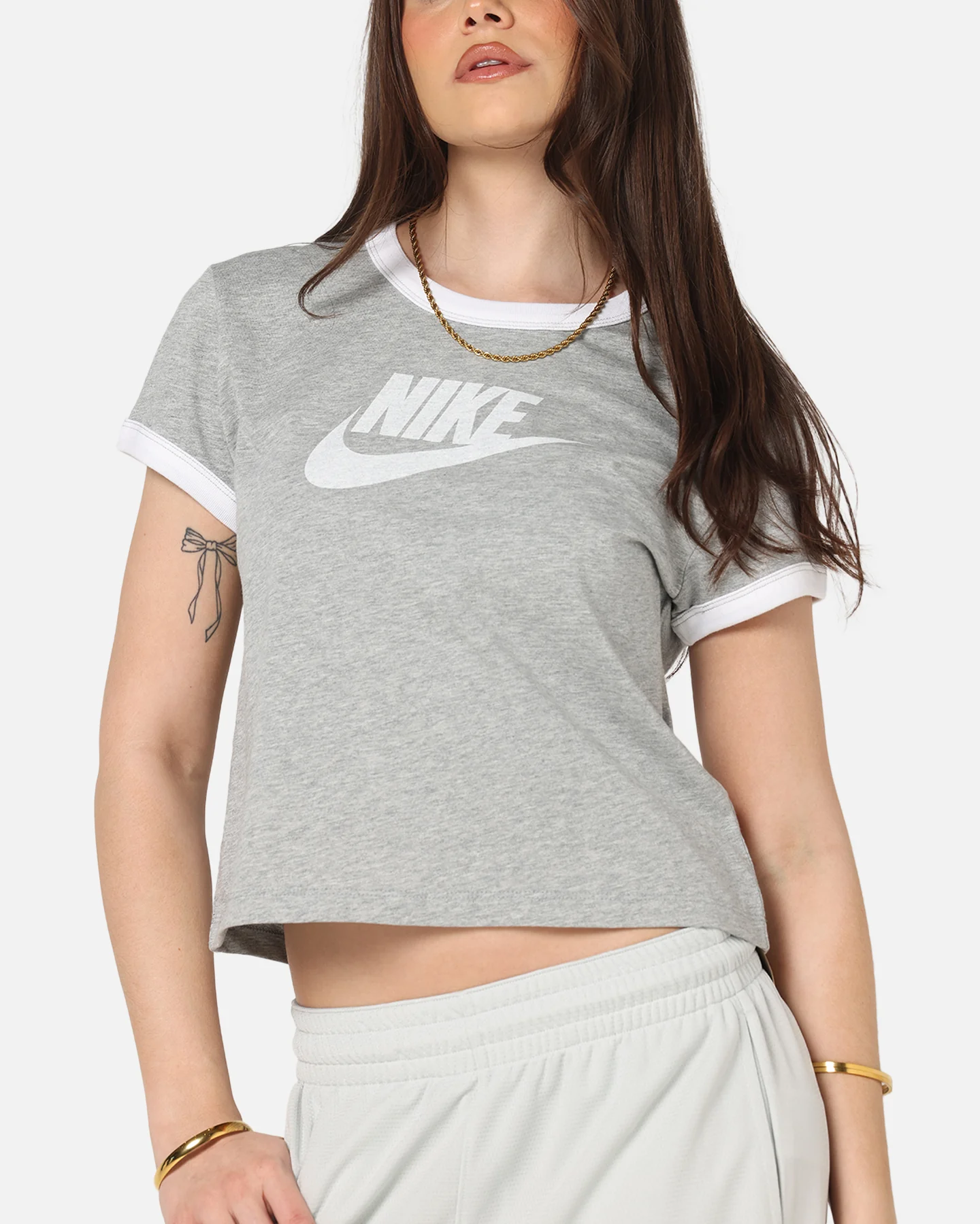 Nike Women's Sportswear Graphic Ringer T-Shirt Dark Grey Heather - Image 6