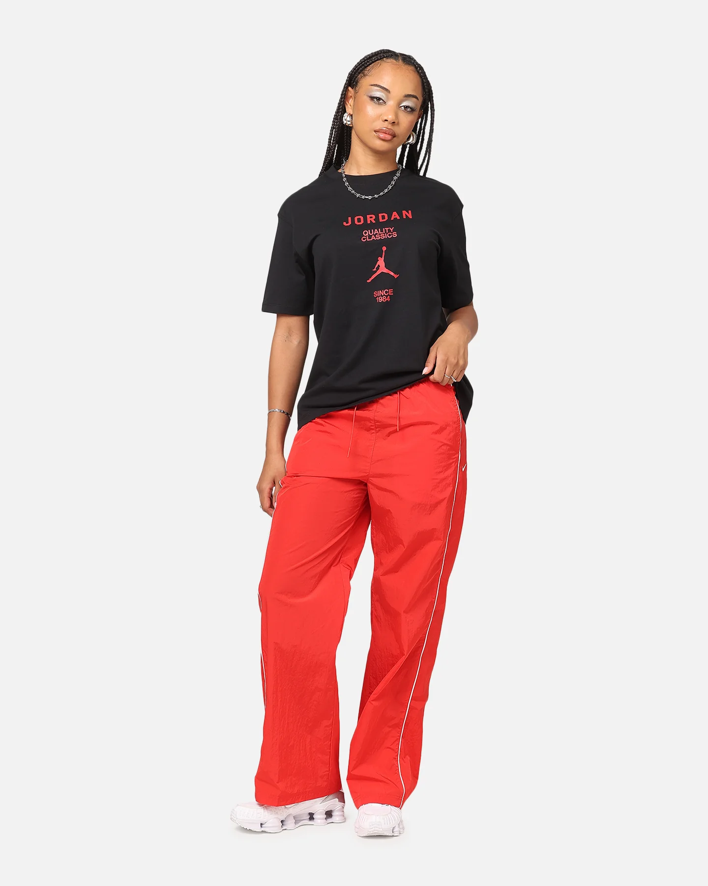 Nike Women's Sportswear High-Waisted Woven Open-Hem Pants University Red/Sail - Image 2
