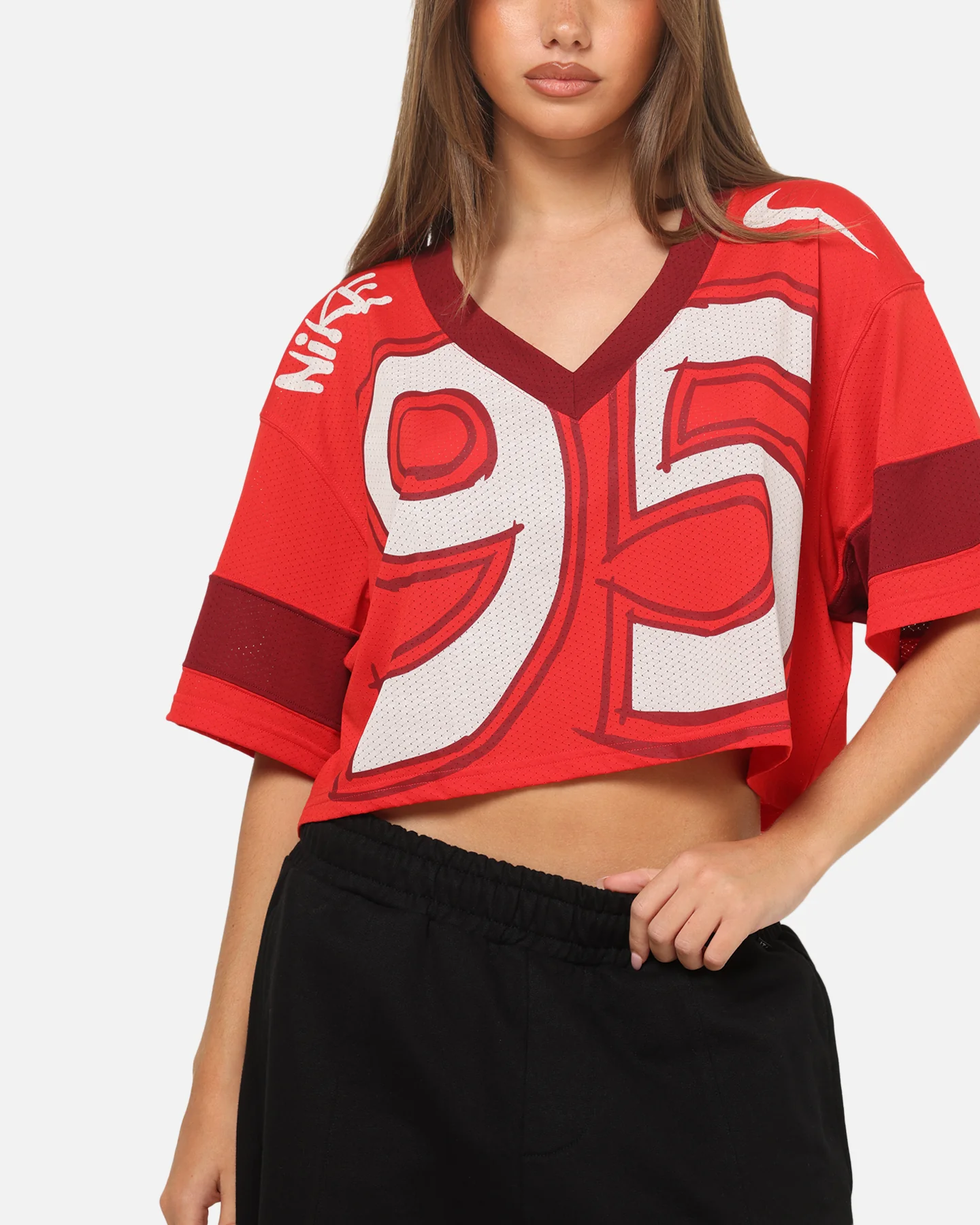 Nike Women's Sportswear Oversized Cropped Jersey University Red - Image 6
