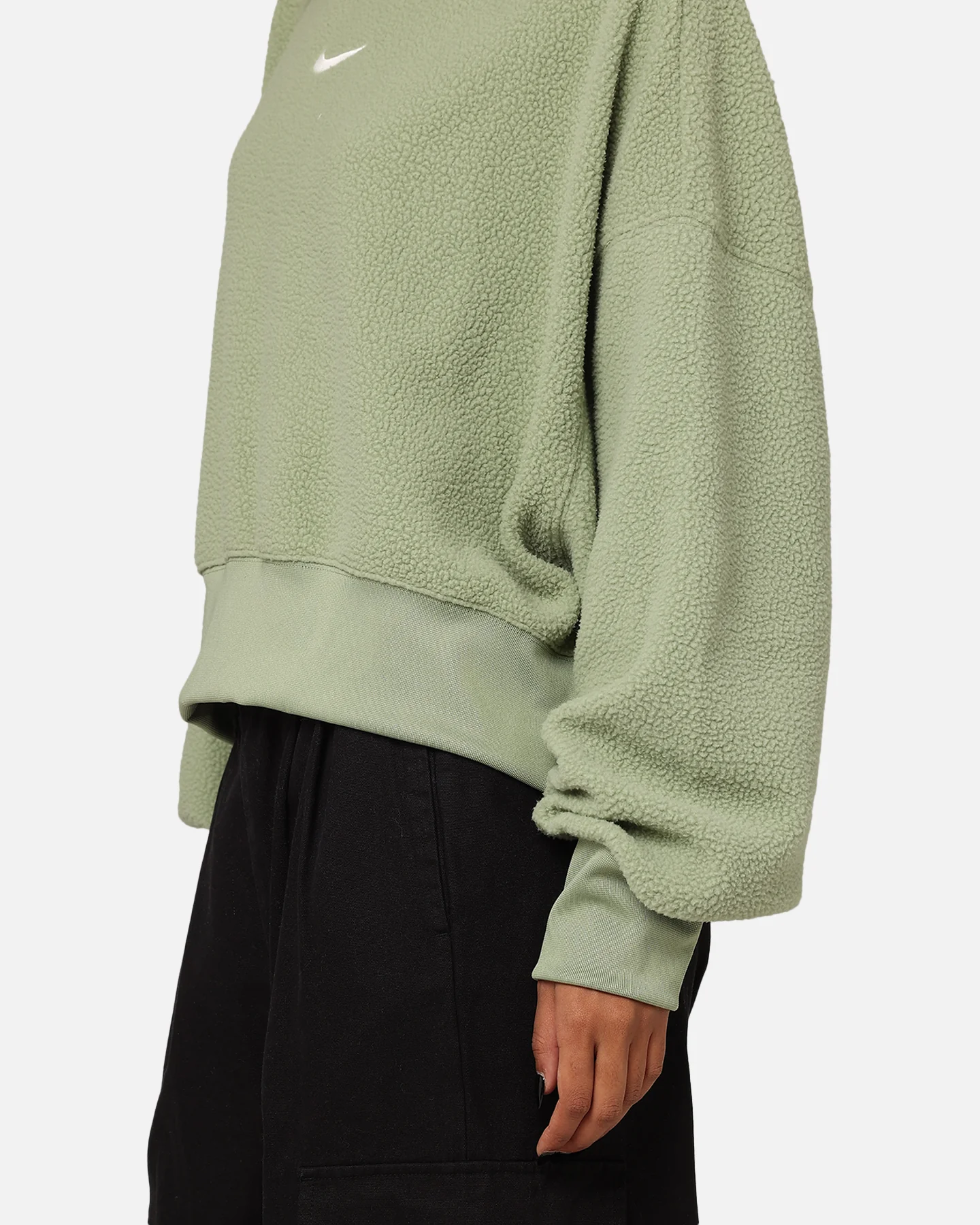 Nike Women's Sportswear Plush Mod Cropped Crewneck Oil Green/Sail - Image 6