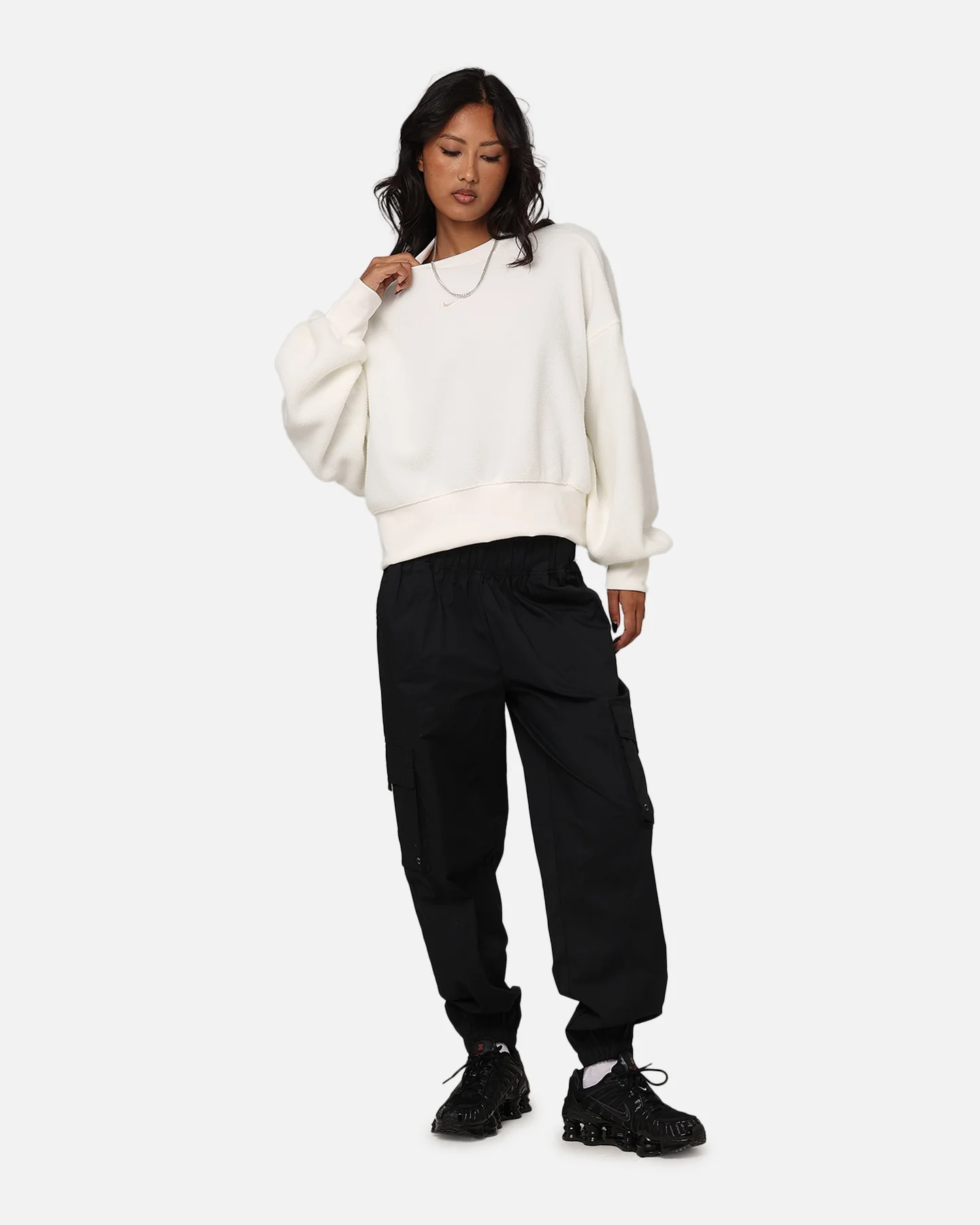 Nike Women's Sportswear Plush Mod Cropped Crewneck Sail/Lt Orewood Brown - Image 2