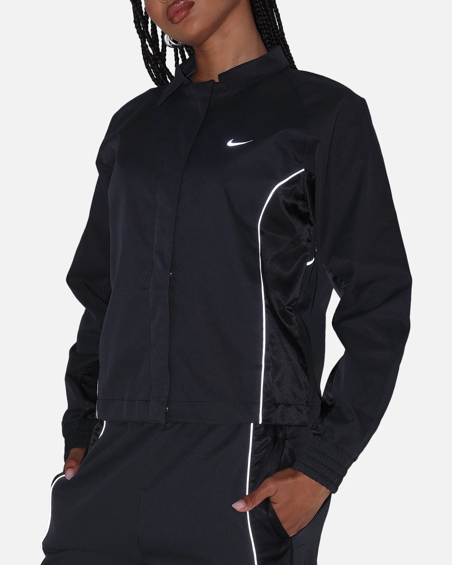 Nike Women's Sportswear Woven Full Zip Jacket Black/Black - Image 7