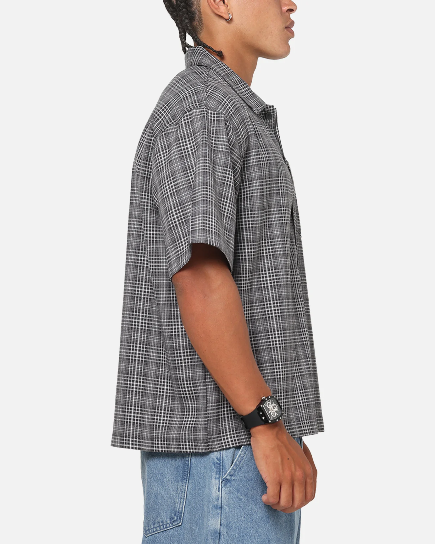 Carre Plaid Button Up Shirt Black-Plaid - Image 4