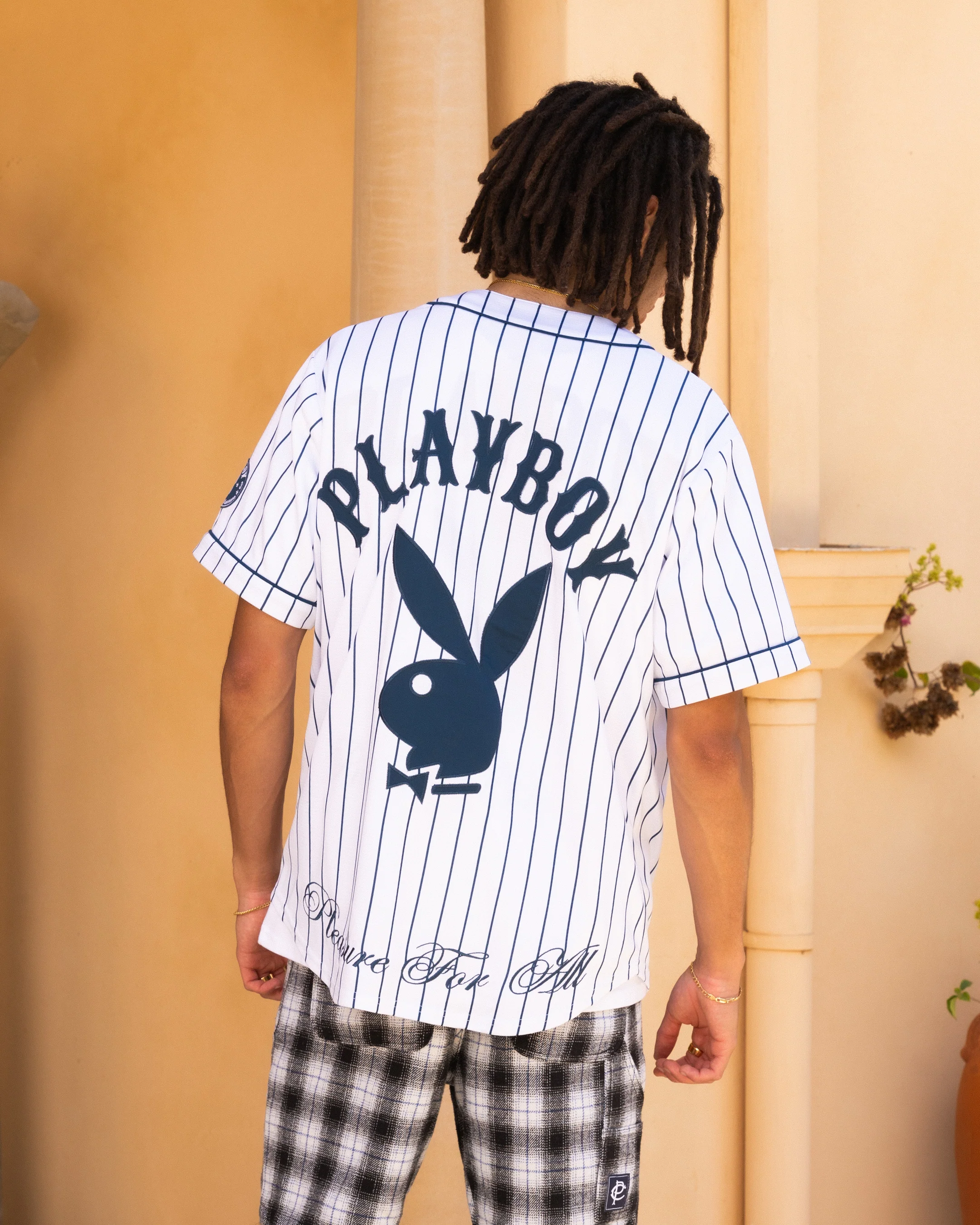 Playboy By Culture Kings Bunny Baseball Shirt Jersey White/Navy - Image 2