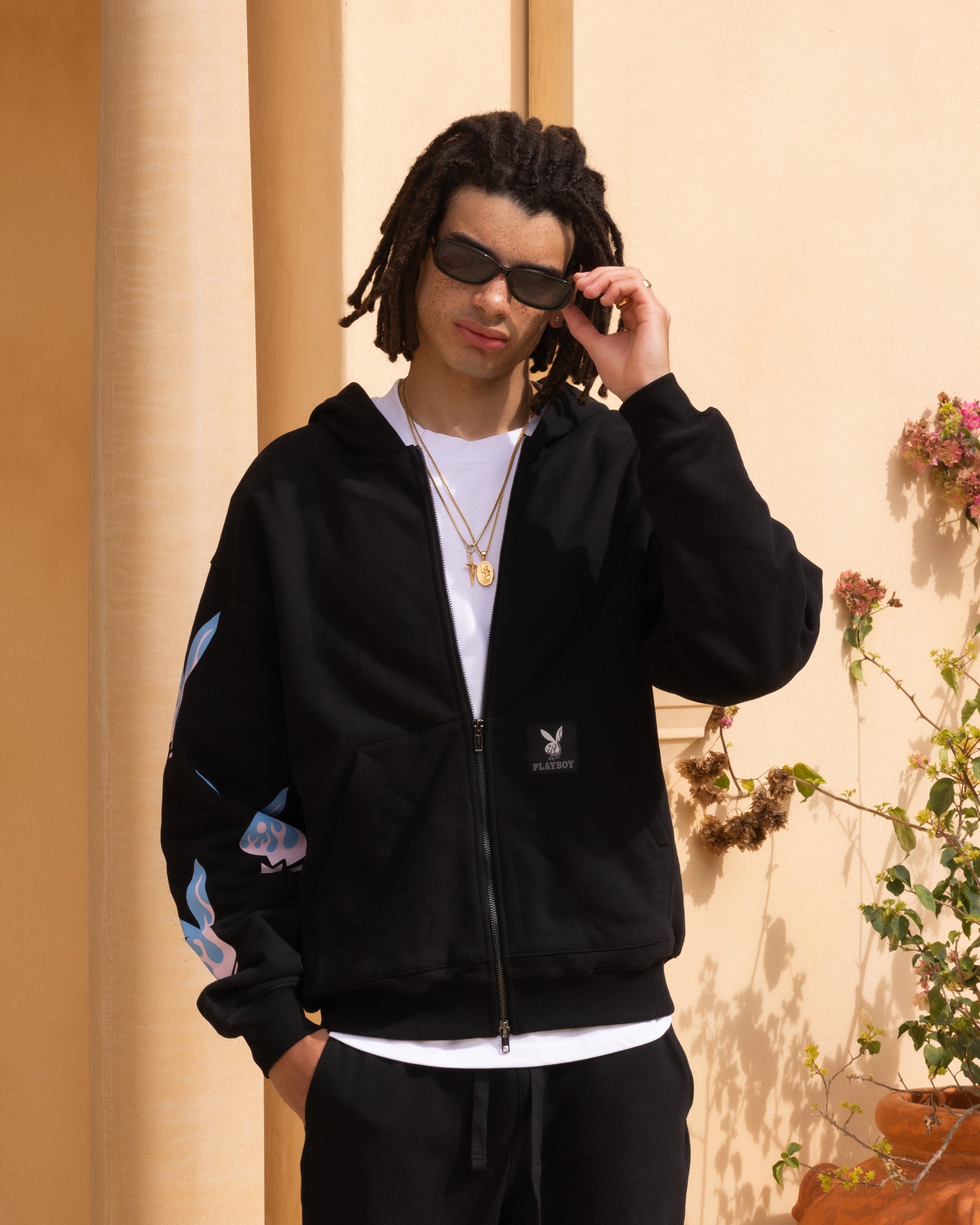 Playboy By Culture Kings Lit Bunny Fully Zip Hoodie Black - Image 2