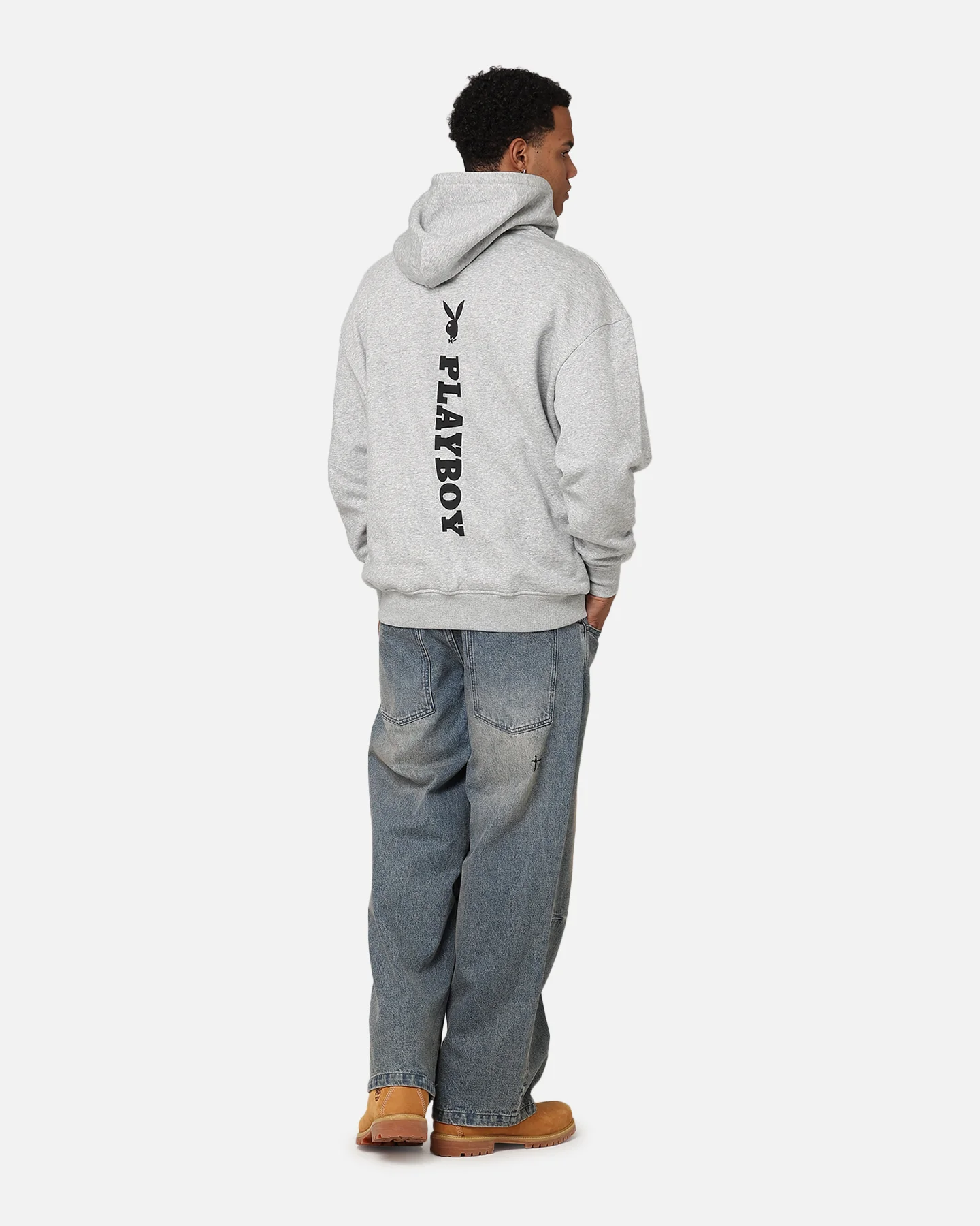 Playboy Logo Lockup Hoodie Grey Marle - Image 3