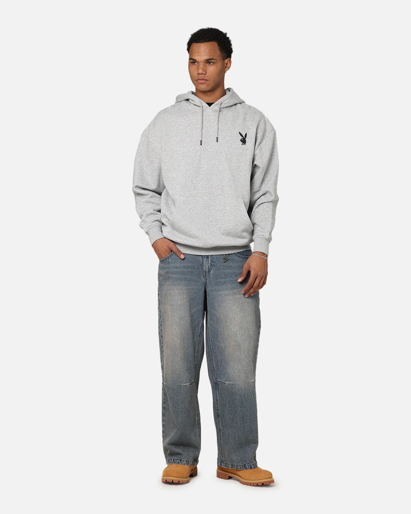 Playboy Logo Lockup Hoodie Grey Marle - Image 4