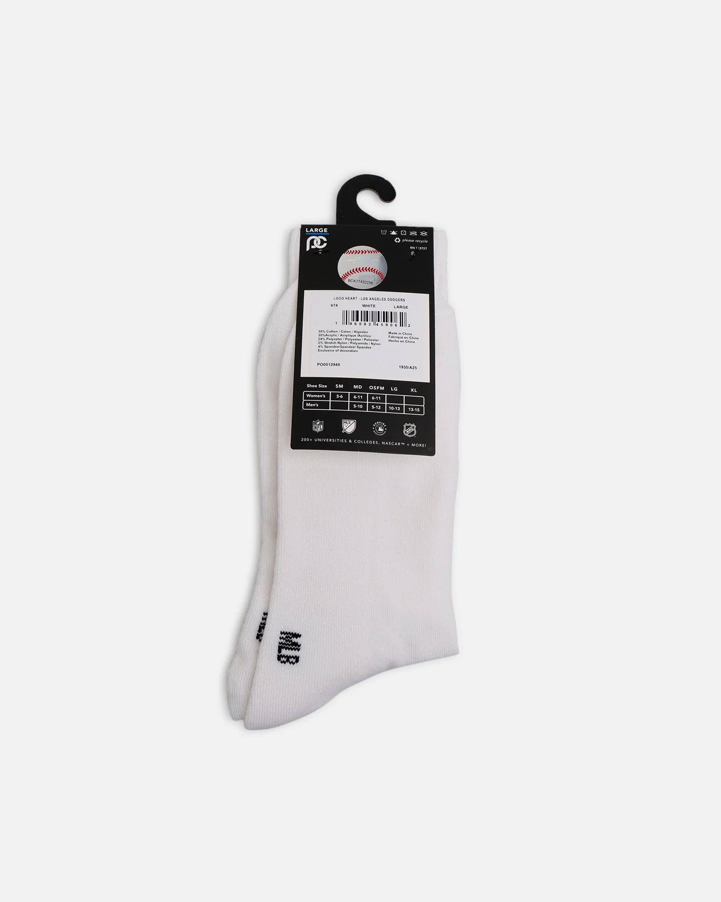 Pro Compression Los Angeles Dodgers Heart Crew Sock White - Image 4