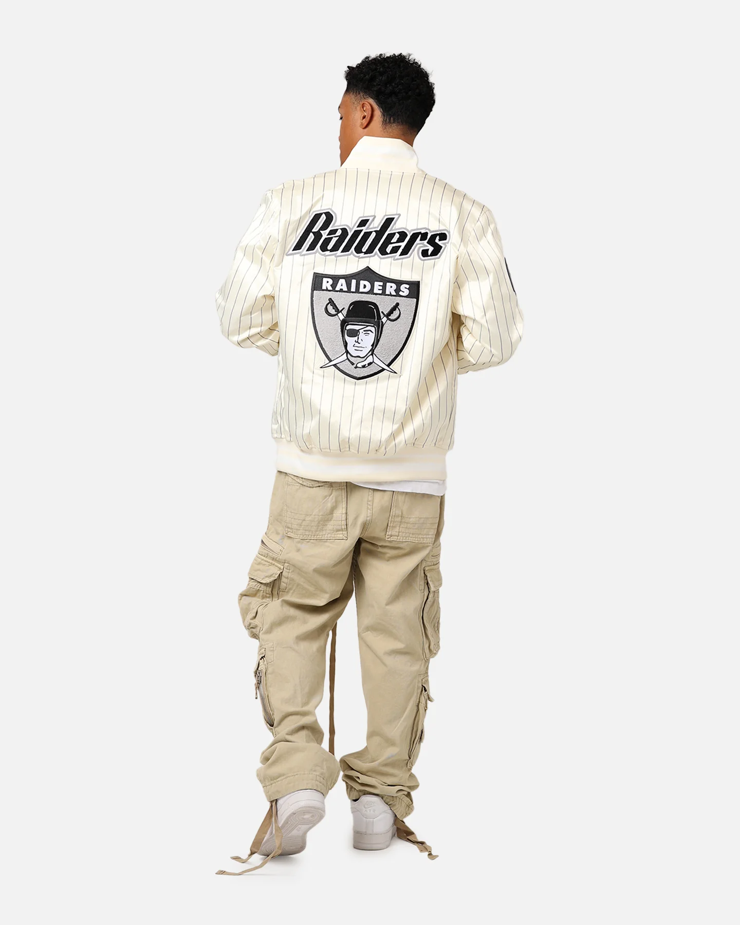 Pro Standard Las Vegas Raiders Pinstripe Satin Jacket Eggshell/Yellow - Image 3
