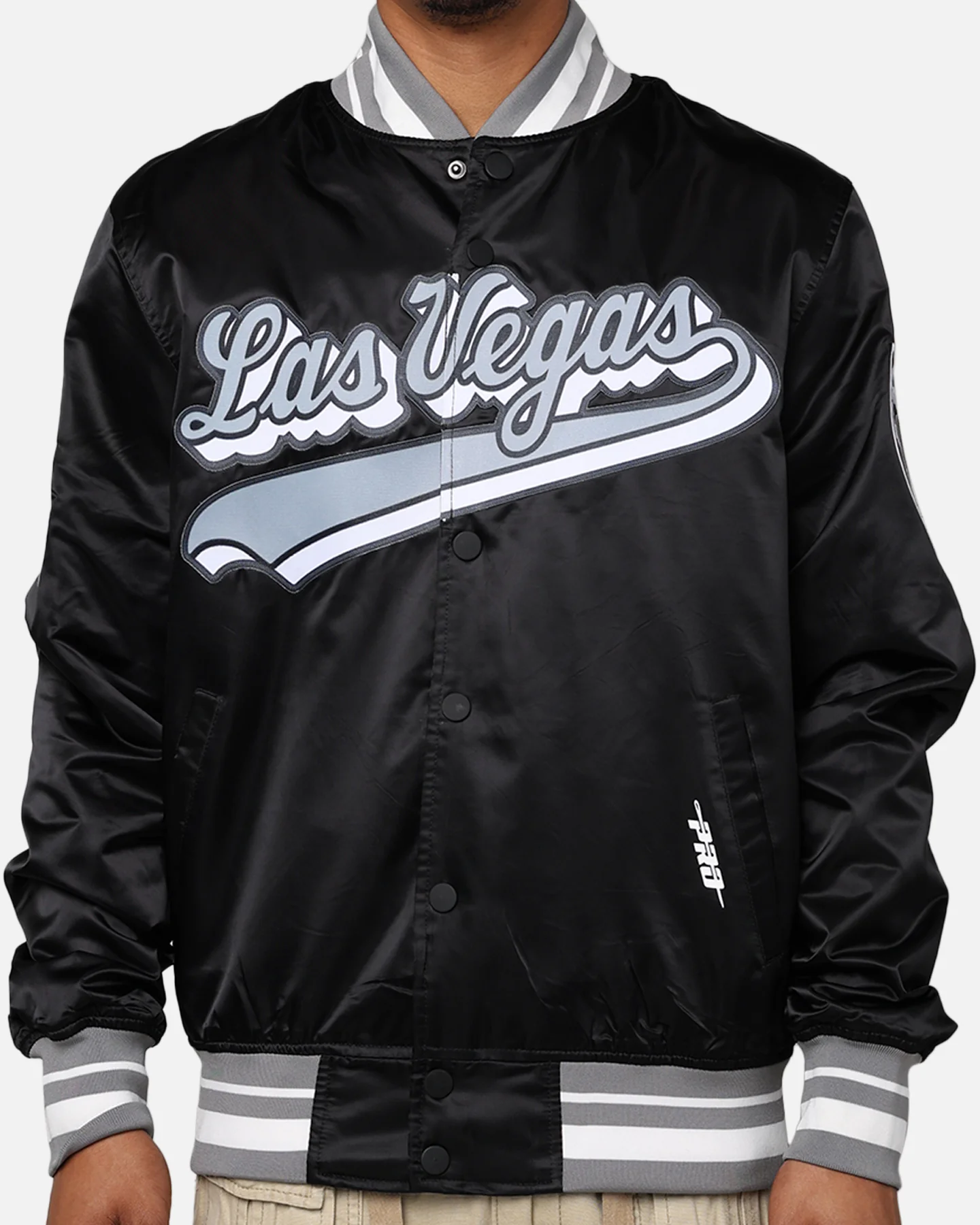 Pro Standard Las Vegas Raiders Rib Satin Jacket Black/Grey - Image 4