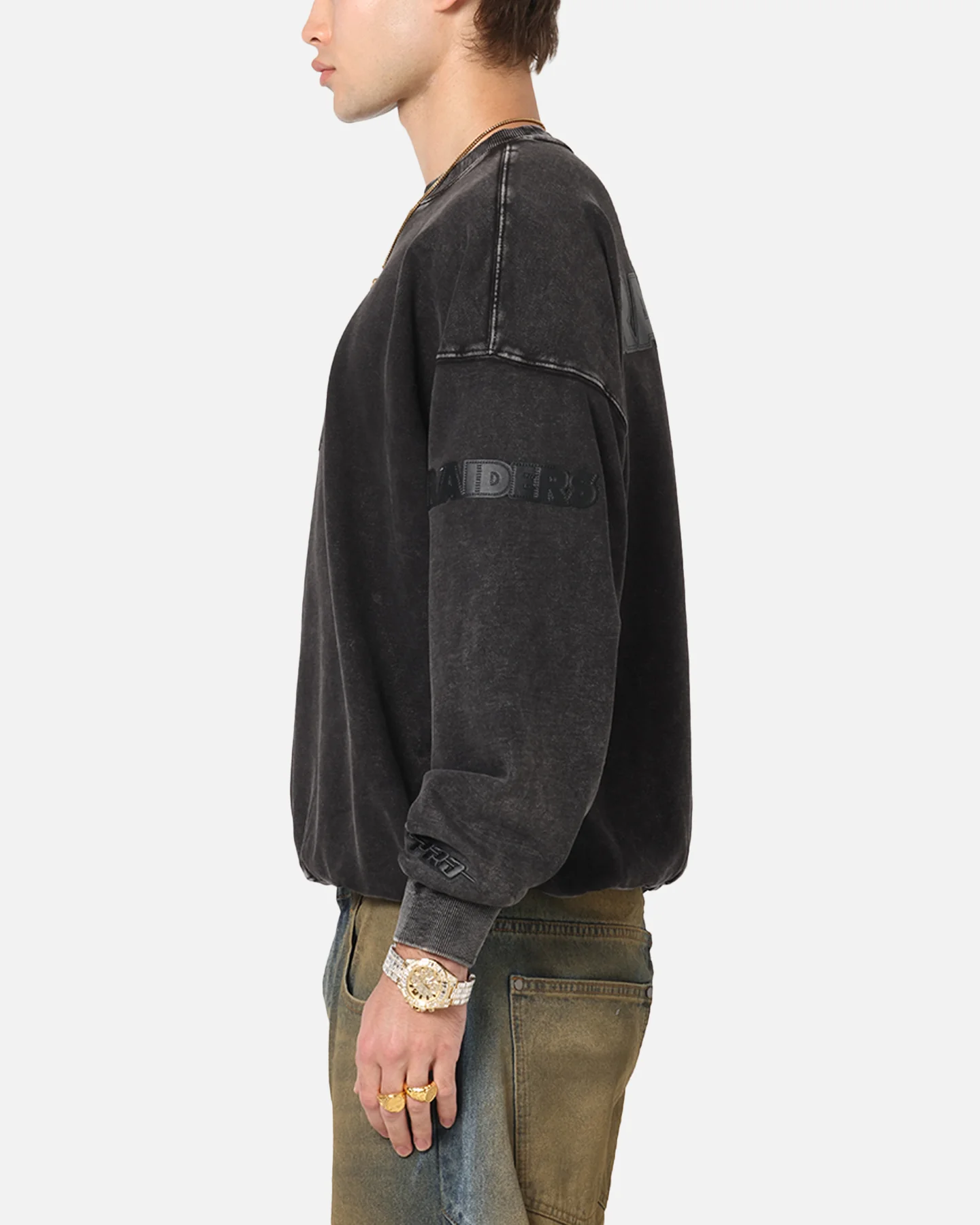 Pro Standard Las Vegas Raiders 'Wash Vanguard' Fleece Crewneck Washed Black - Image 6