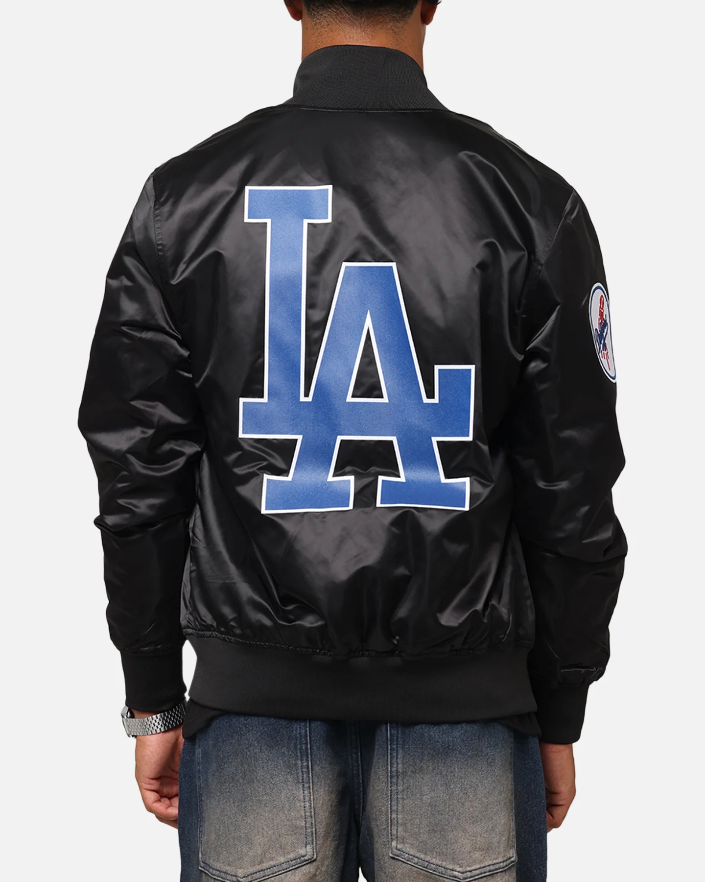 Pro Standard Los Angeles Dodgers Big Logo Satin Jacket Black - Image 2