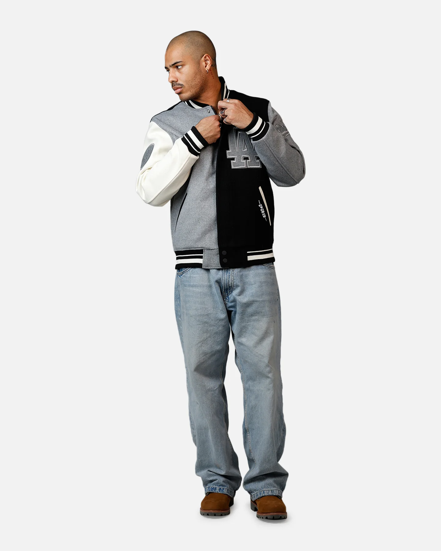 Pro Standard Los Angeles Dodgers Reverse French Terry Wool Varsity Jacket Black/Grey - Image 3