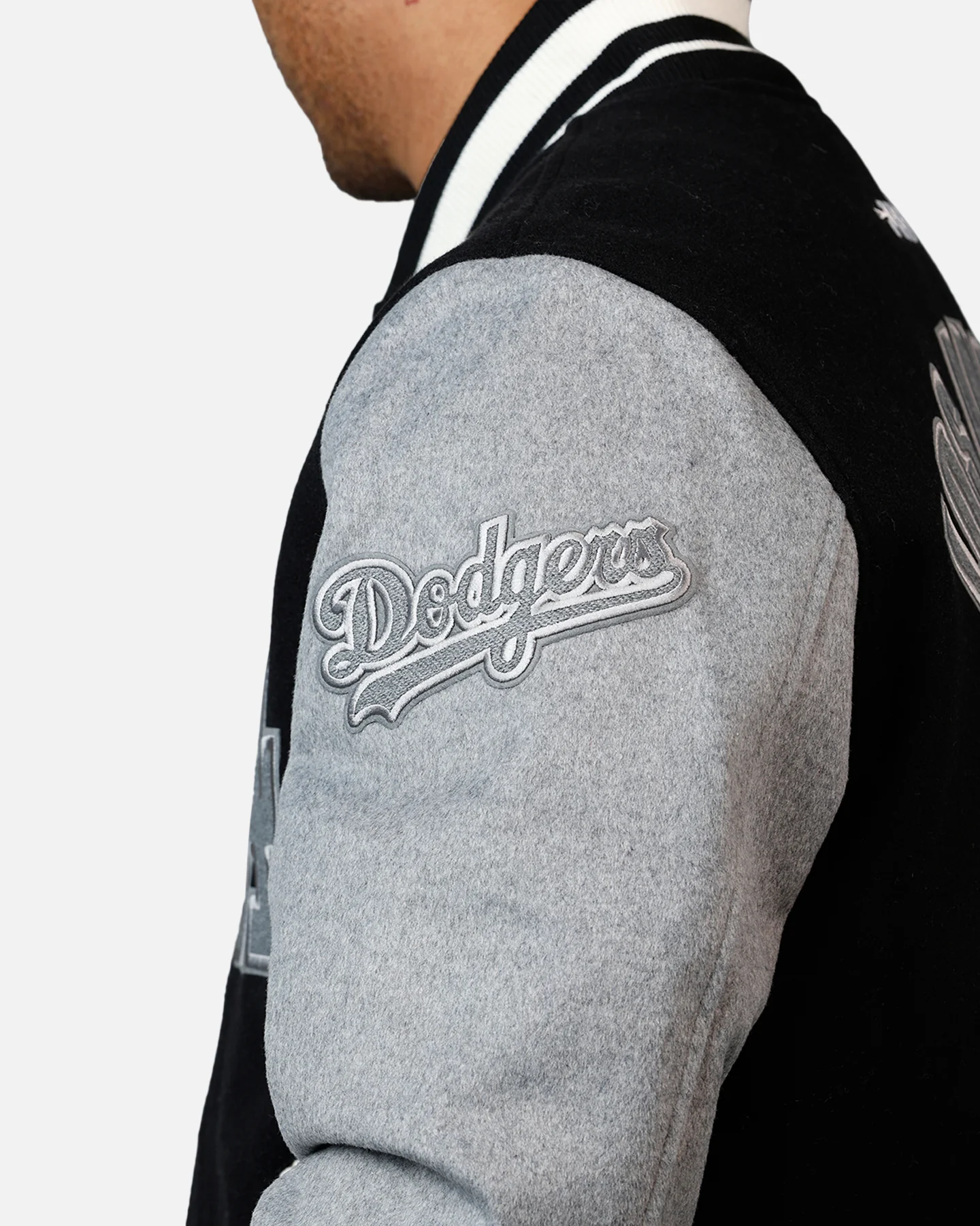 Pro Standard Los Angeles Dodgers Reverse French Terry Wool Varsity Jacket Black/Grey - Image 8